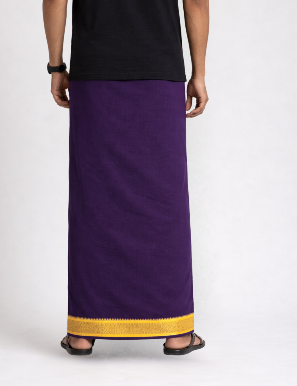 Deep Purple Jari Border Cotton Blend Single Layer  Dhoti – Padayappa Design