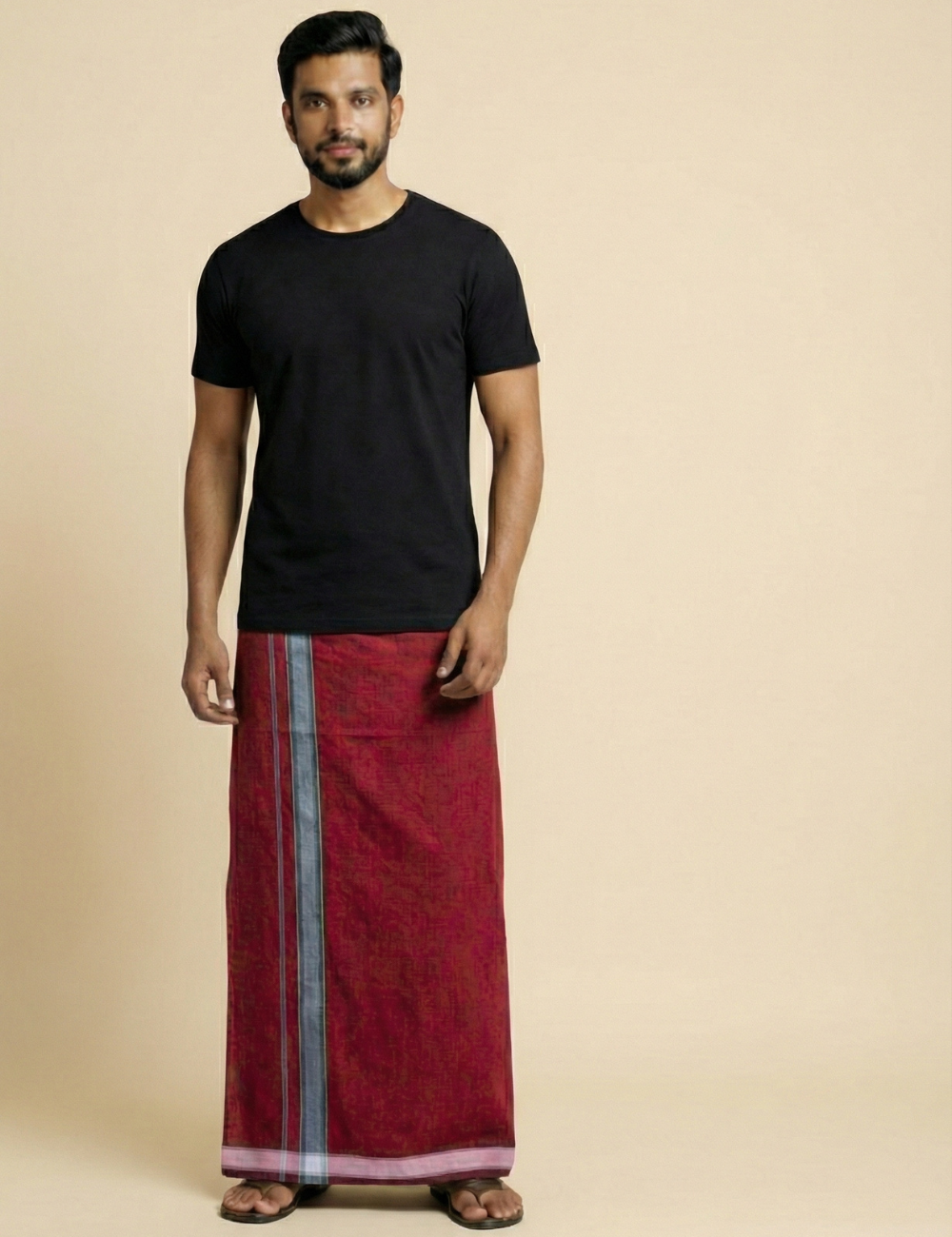 Maroon & Black Colour Cotton Blend Single Layer Dhoti | Pack Of 2