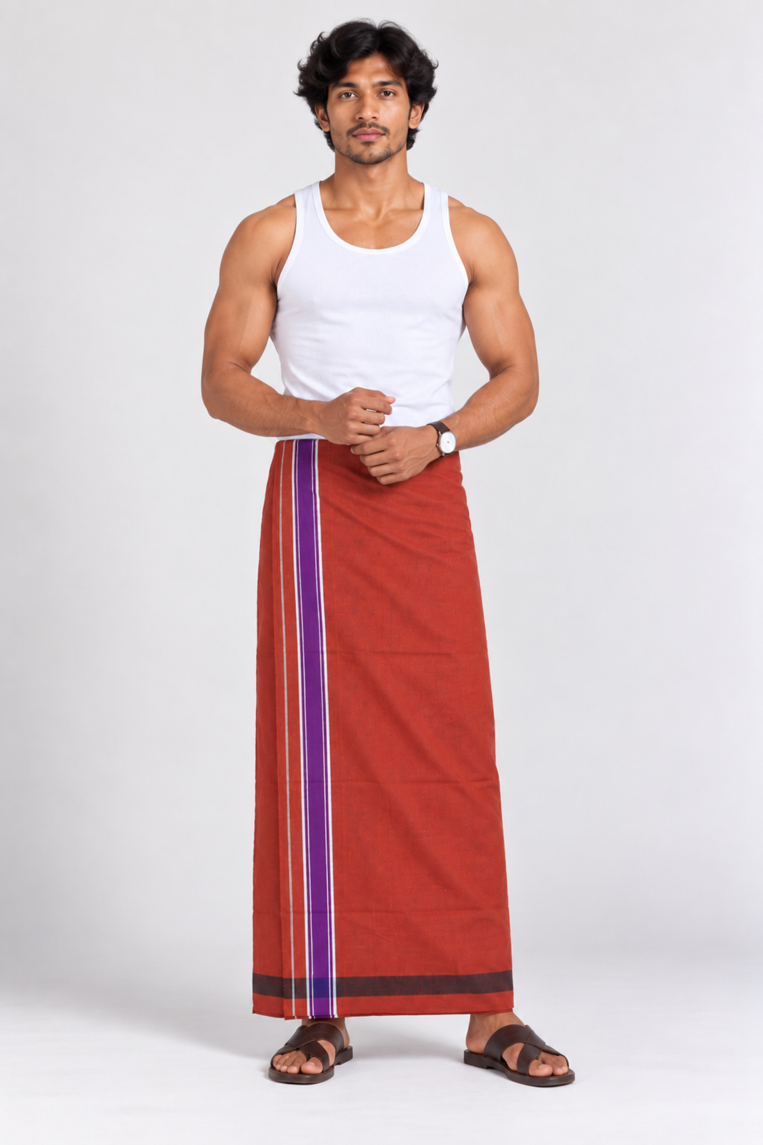 Kaavi Velcro Pocket Dhoti with Assorted Vertical Border