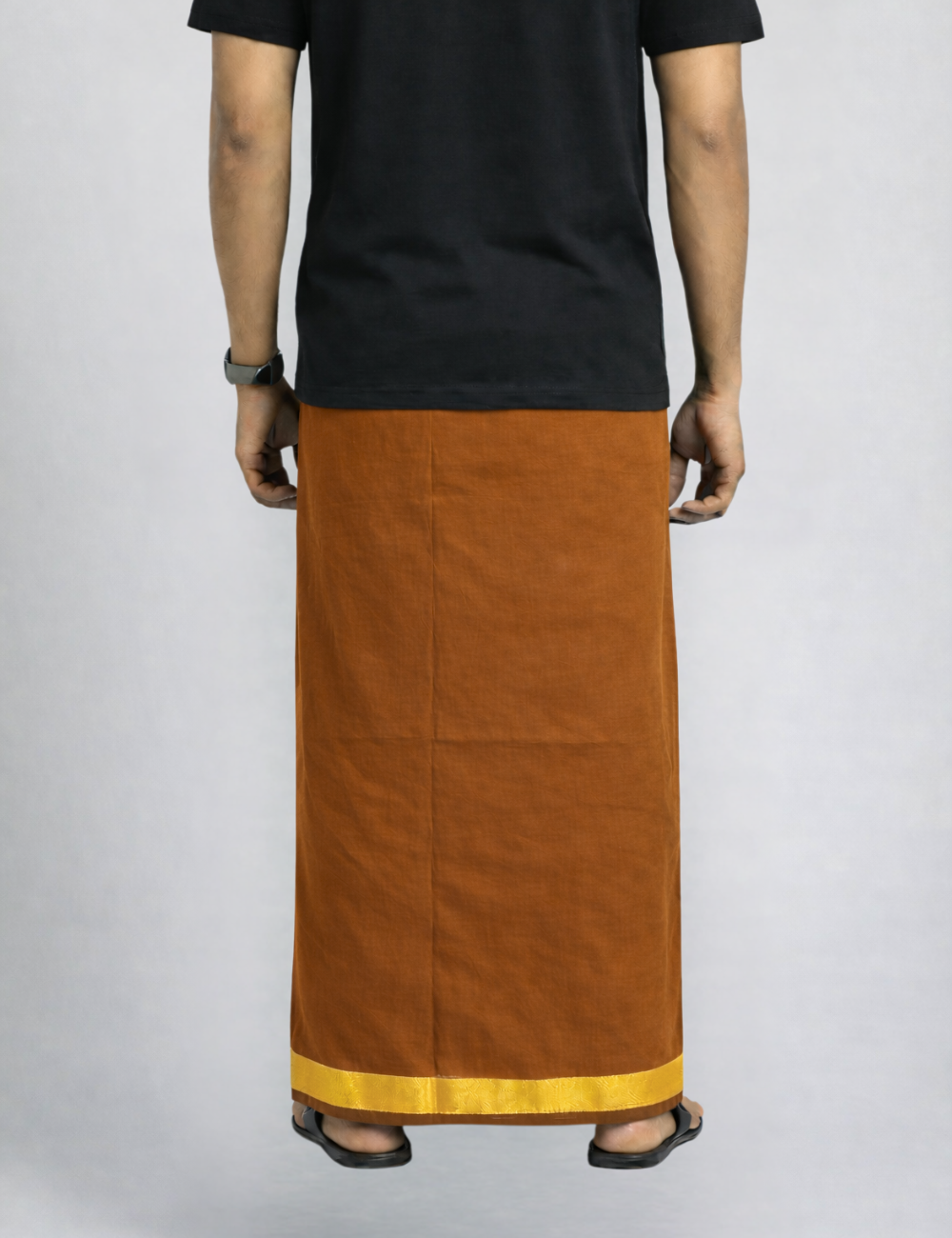 Rust Brown Jari Border Cotton Blend  Single Layer Dhoti – Rajamanikkam Edition