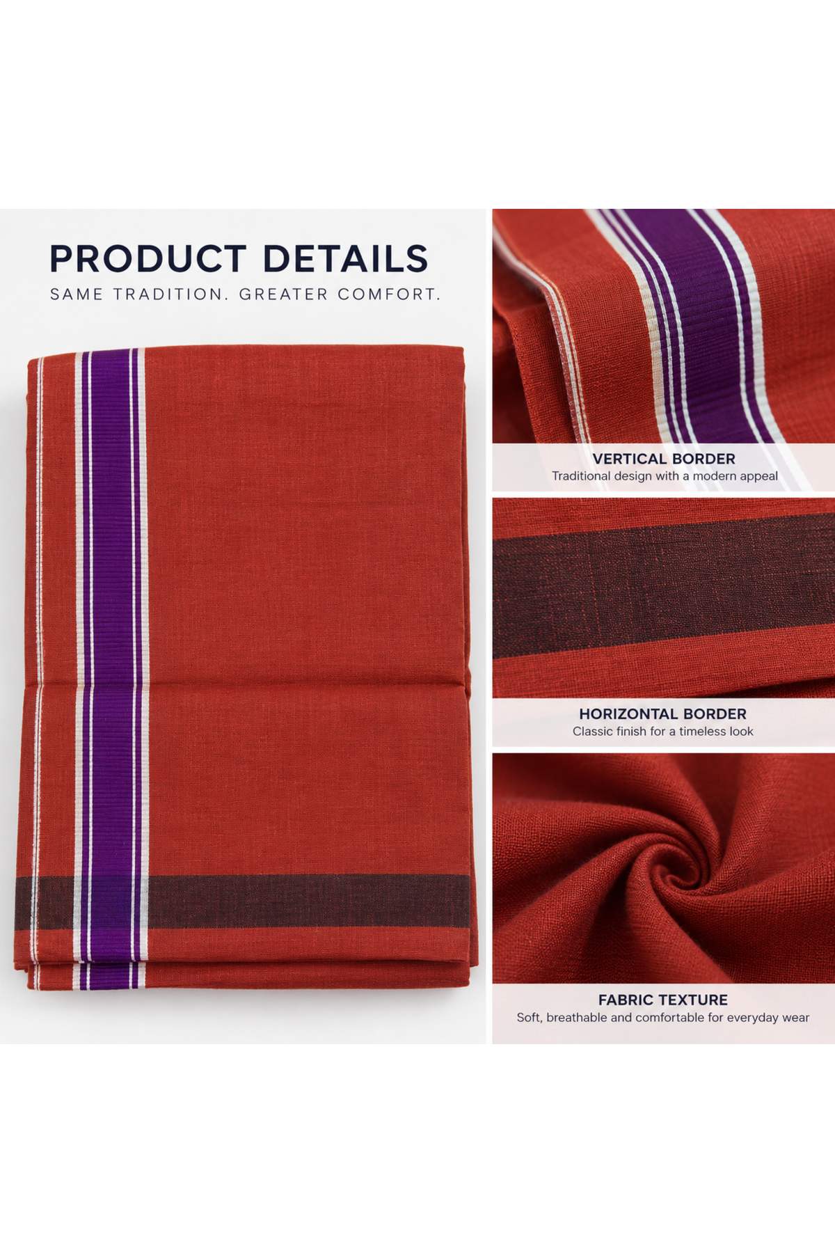 Kaavi Velcro Pocket Dhoti with Assorted Vertical Border