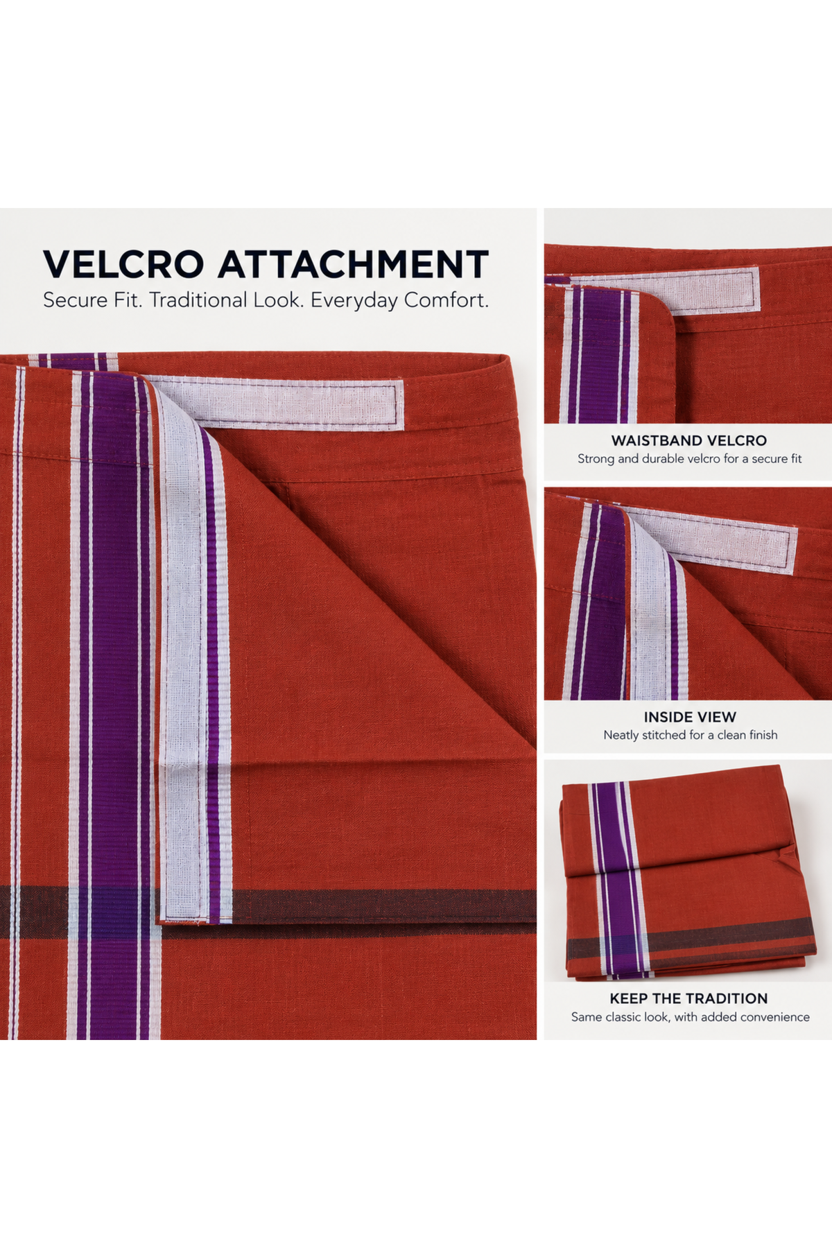 Kaavi Velcro Pocket Dhoti with Assorted Vertical Border