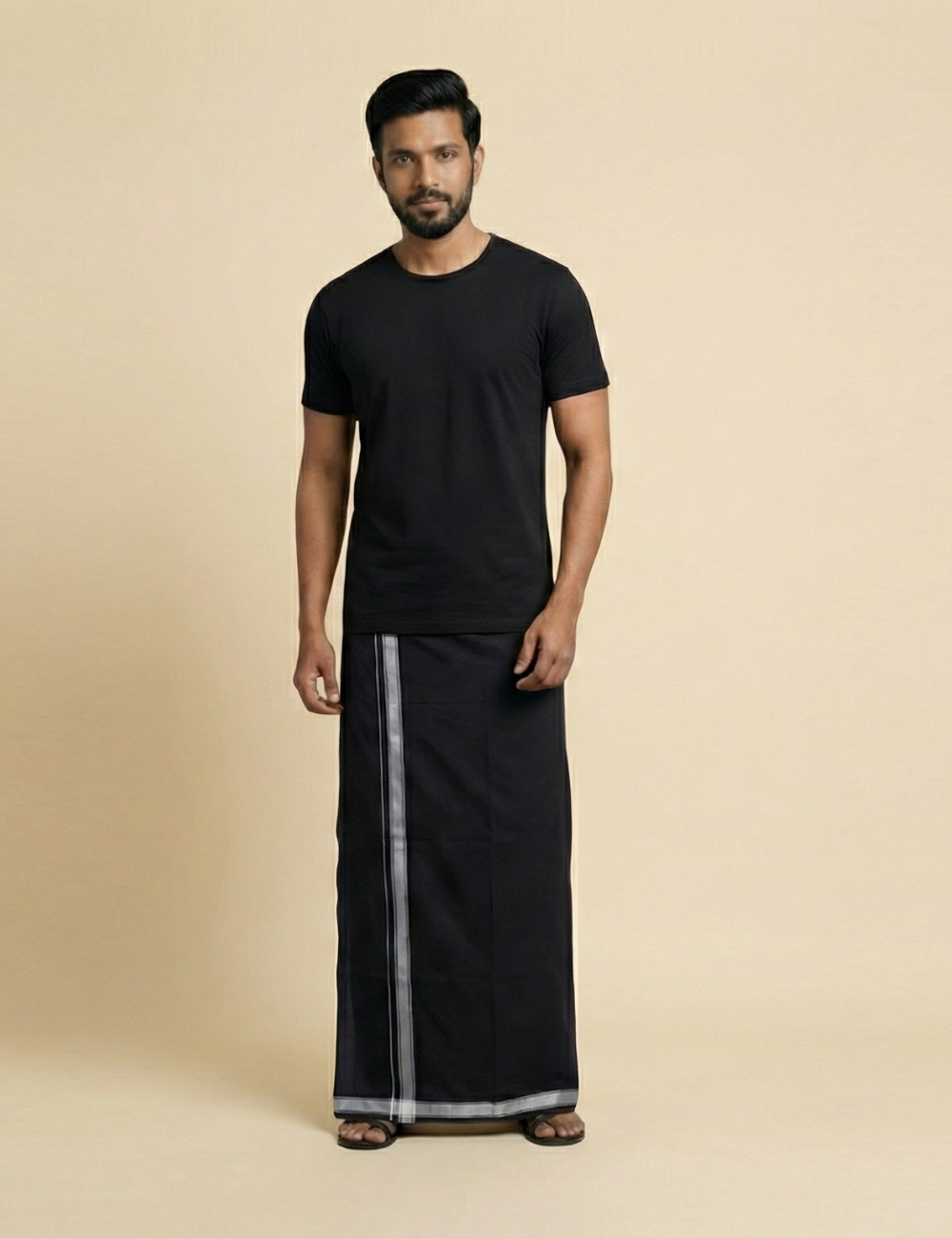 Black & Grey Colour Cotton Blend Single Layer Dhoti | Pack Of 2