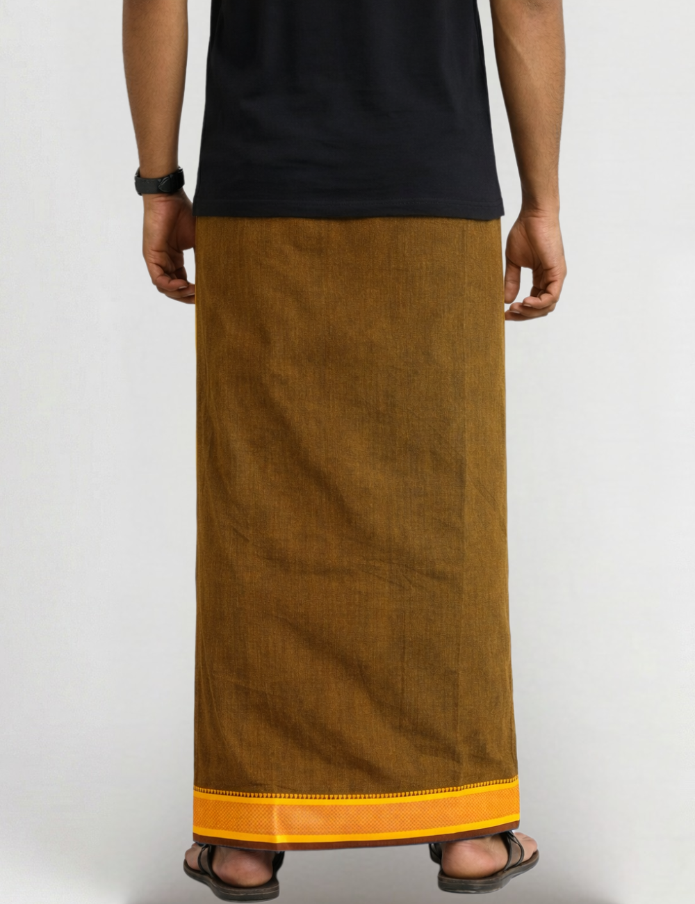 Olive Brown Jari Border Cotton Blend Single Layer  Dhoti – Padayappa Design