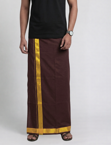 Wine Maroon Jari Border Cotton Blend  Single Layer Dhoti – Rajamanikkam Edition