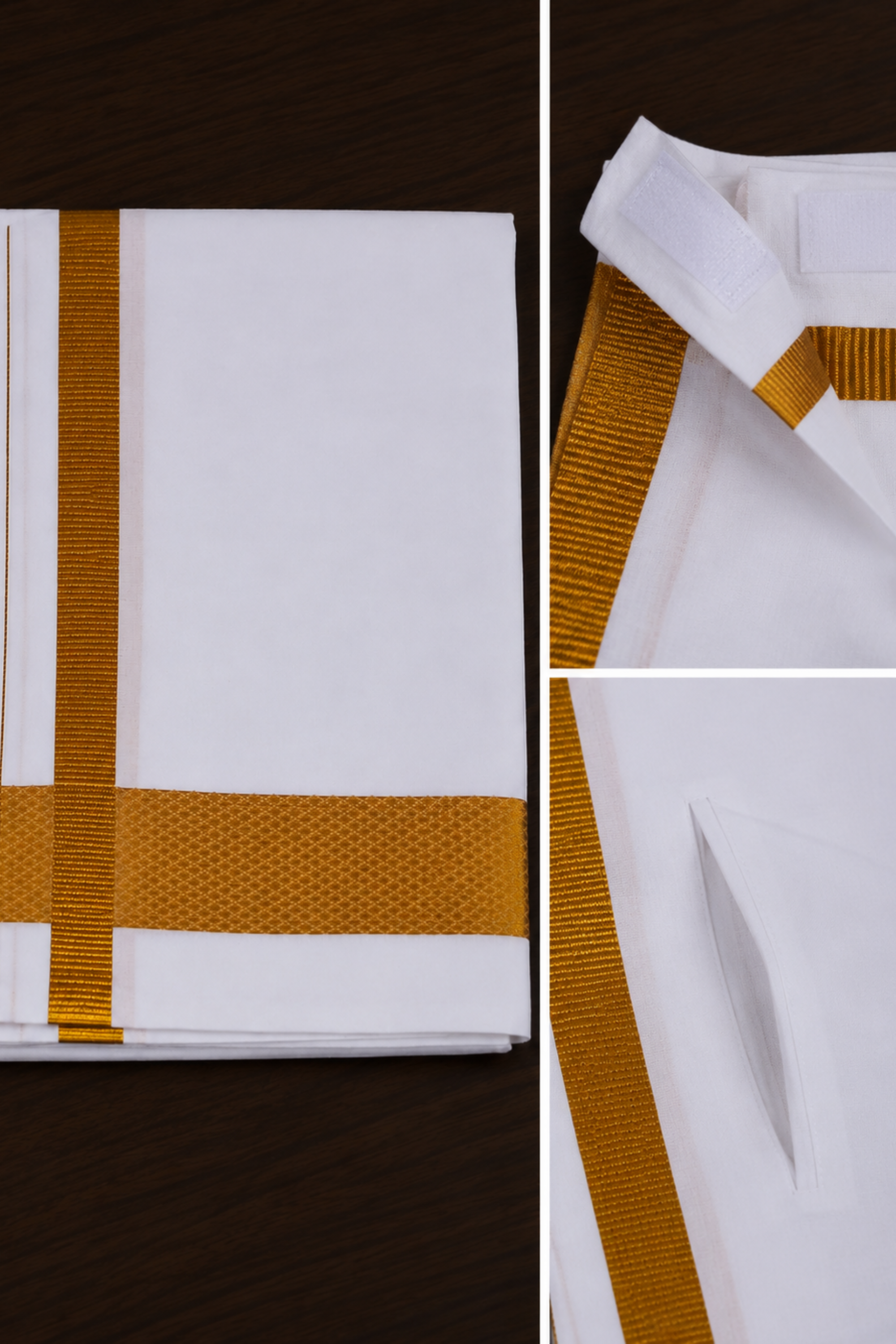 Pure Cotton White Shirt with Gold Jari Border Velcro Dhoti Combo