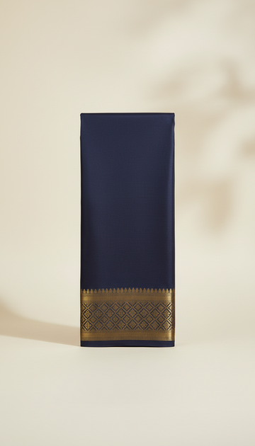 Midnight blue silk veshti with matte gold border