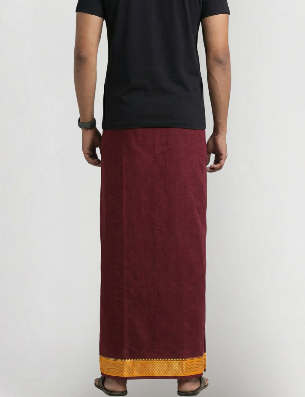 Maroon Jari Border Cotton Blend Single Layer  Dhoti – Padayappa Design
