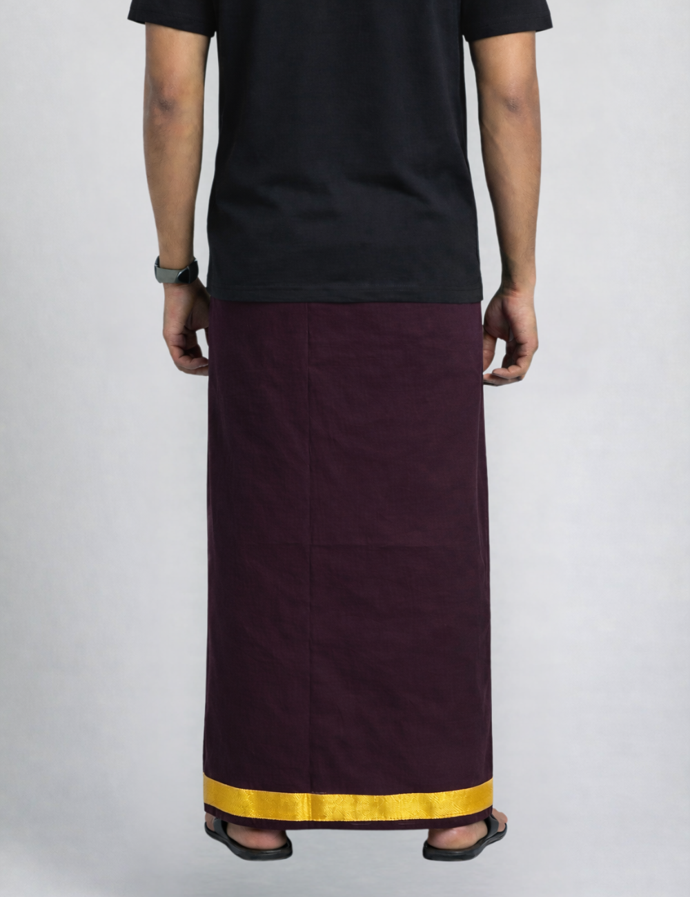 Dark Purple Jari Border Cotton Blend  Single Layer Dhoti – Rajamanikkam Edition