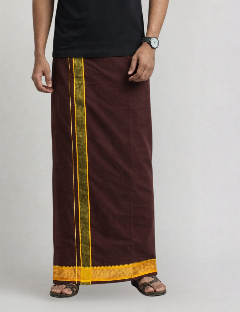Dark Wine Jari Border Cotton Blend  Single Layer Dhoti – Padayappa Design