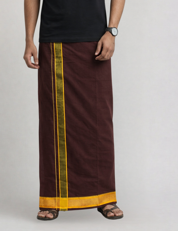 Dark Wine Jari Border Cotton Blend  Single Layer Dhoti – Padayappa Design
