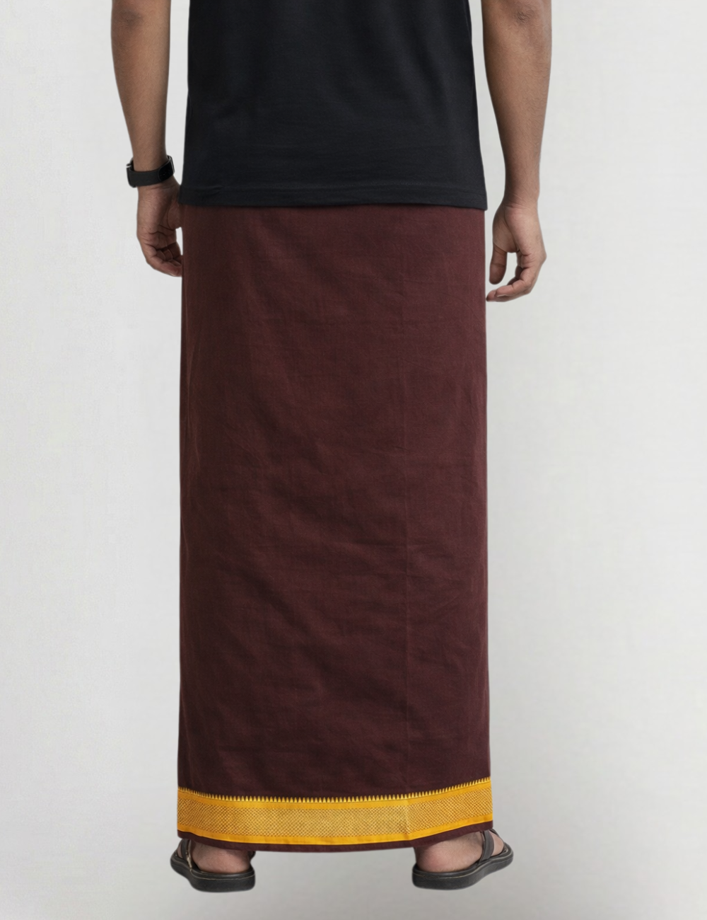 Dark Wine Jari Border Cotton Blend  Single Layer Dhoti – Padayappa Design