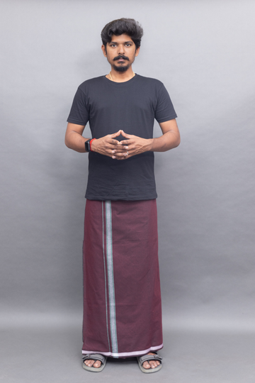 Black T-Shirt + Deep Maroon Colour Dhoti Combo | Daily Wear South Indian Style Set for Men
