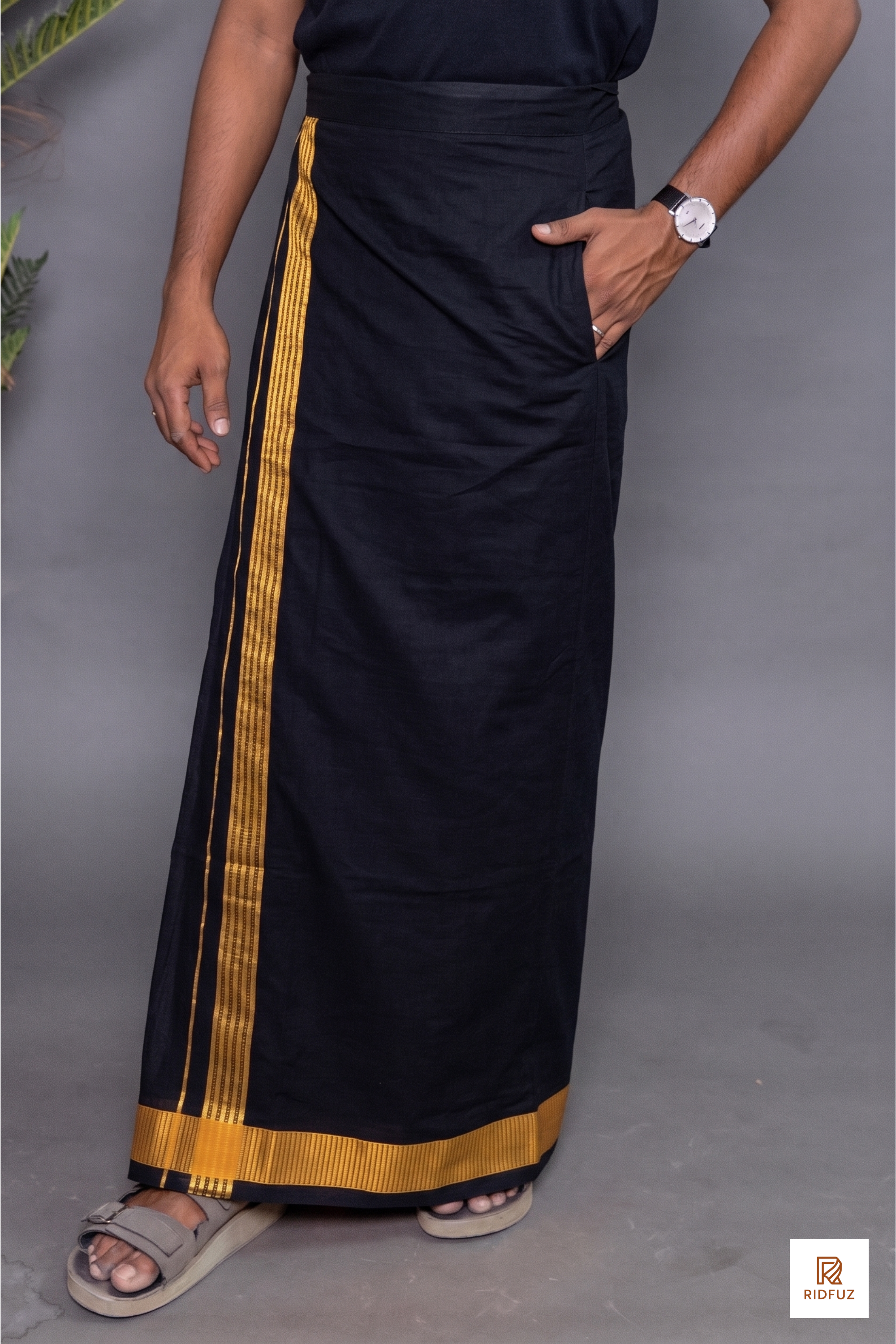 Black Fancy Border Velcro Dhoti