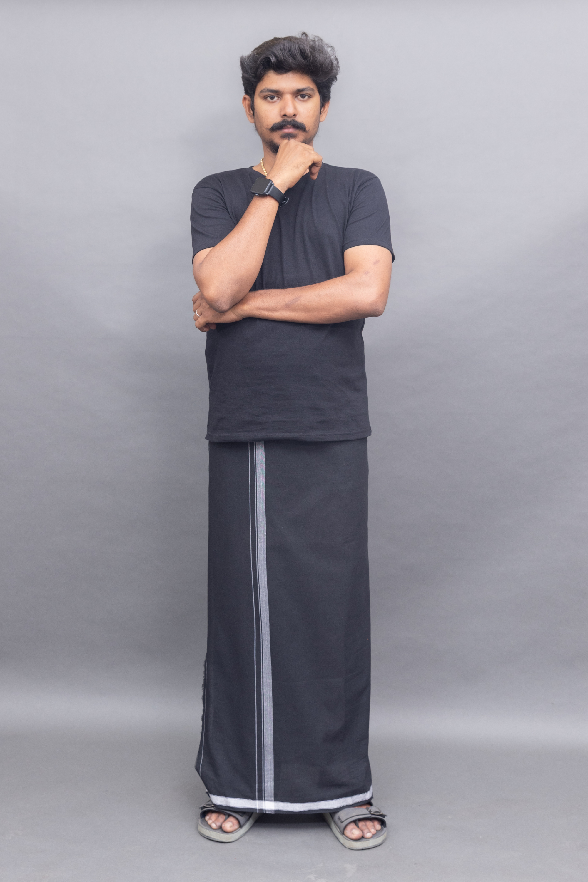 Black Round-Neck T-Shirt + Black Dhoti Combo | Modern Ethnic Daily Wear Set for Men