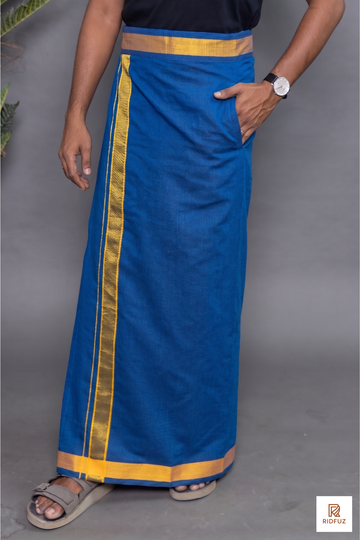 Royal Blue Colour Dhoti for Men with Velcro & Pocket – Fancy Border Comfort Wear