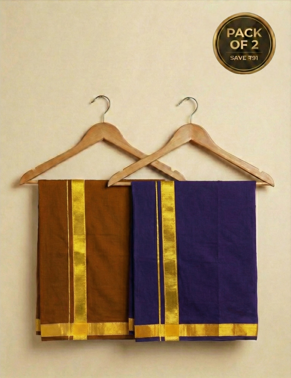 Rust Brown & Violet Cotton Blend Single Layer Dhoti Combo (Rajamanikkam Border) | Pack Of 2