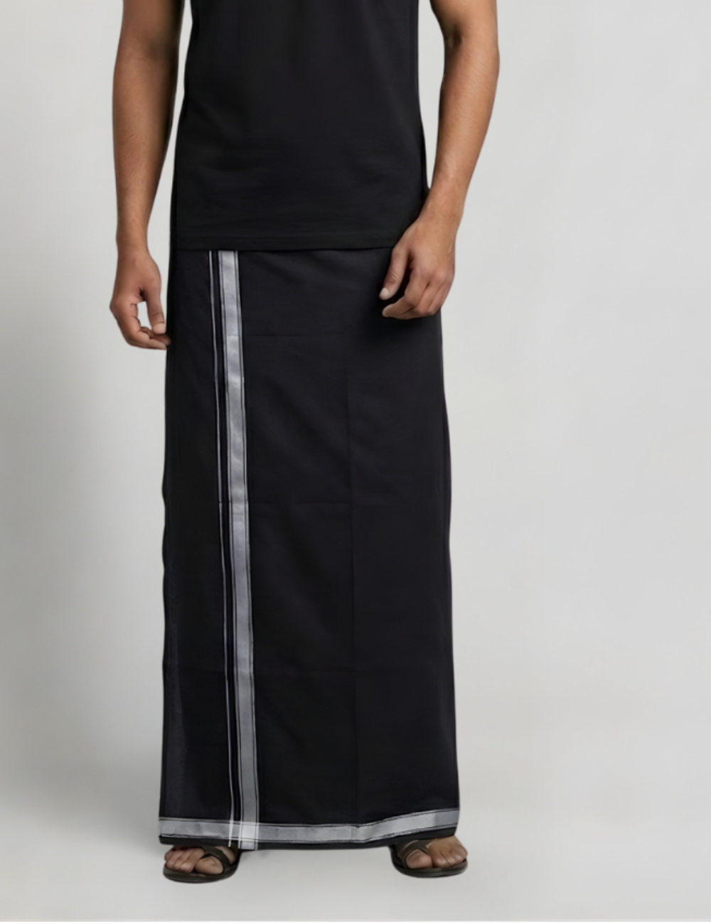 Black Cotton Blend Single Layer Dhoti With Fancy Border– Daily Wear