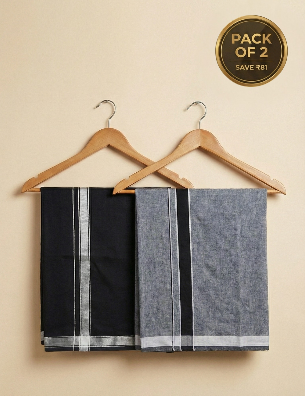 Black & Grey Colour Cotton Blend Single Layer Dhoti | Pack Of 2