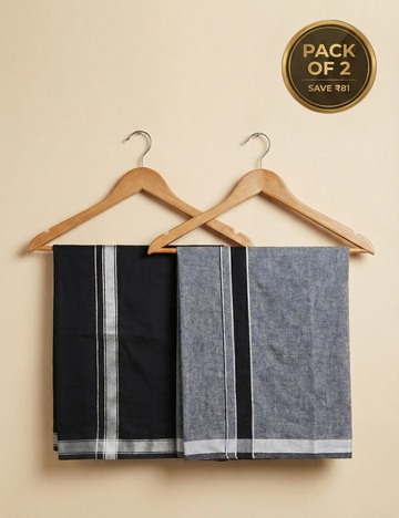 Black & Grey Colour Cotton Blend Single Layer Dhoti | Pack Of 2