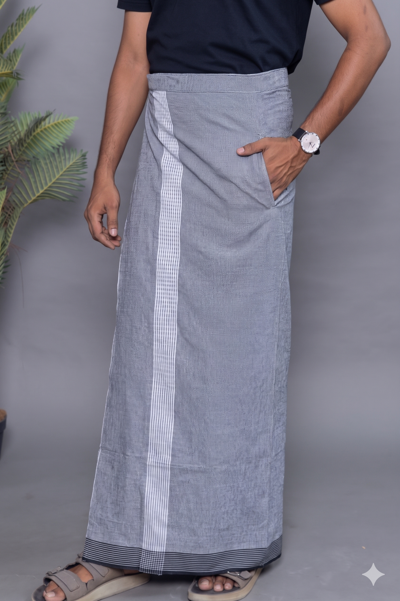Silver Colour Dhoti for Men with Velcro & Pocket – Casual Comfort Veshti
