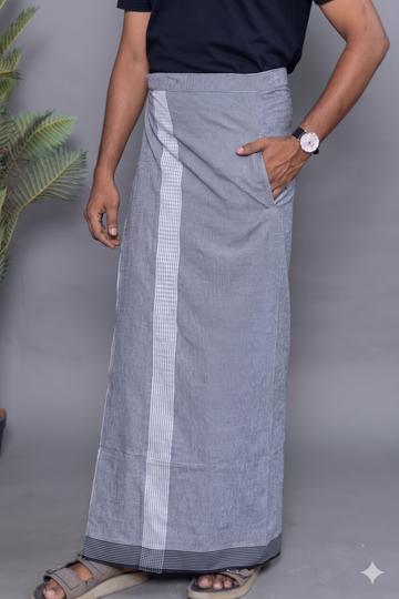 Silver Colour Dhoti for Men with Velcro & Pocket – Casual Comfort Veshti