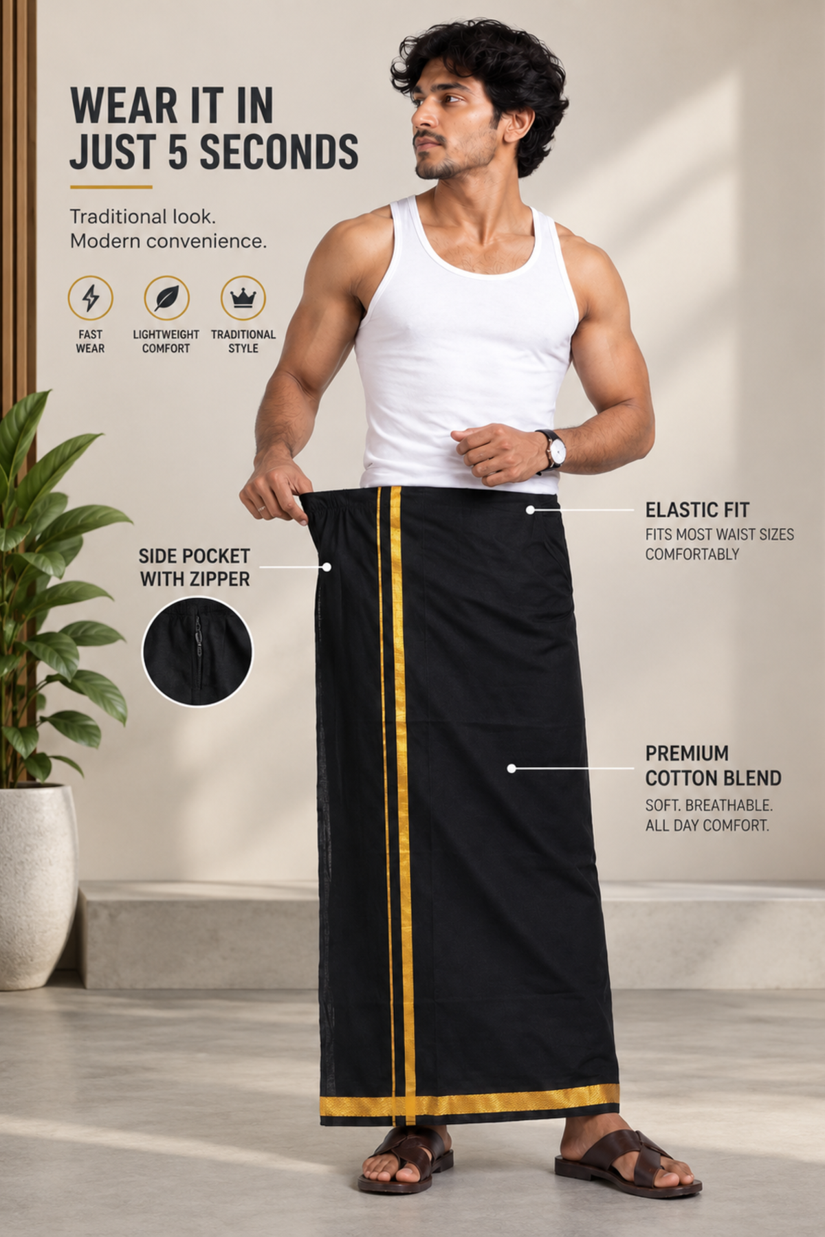 Black Ready-to-Wear Dhoti