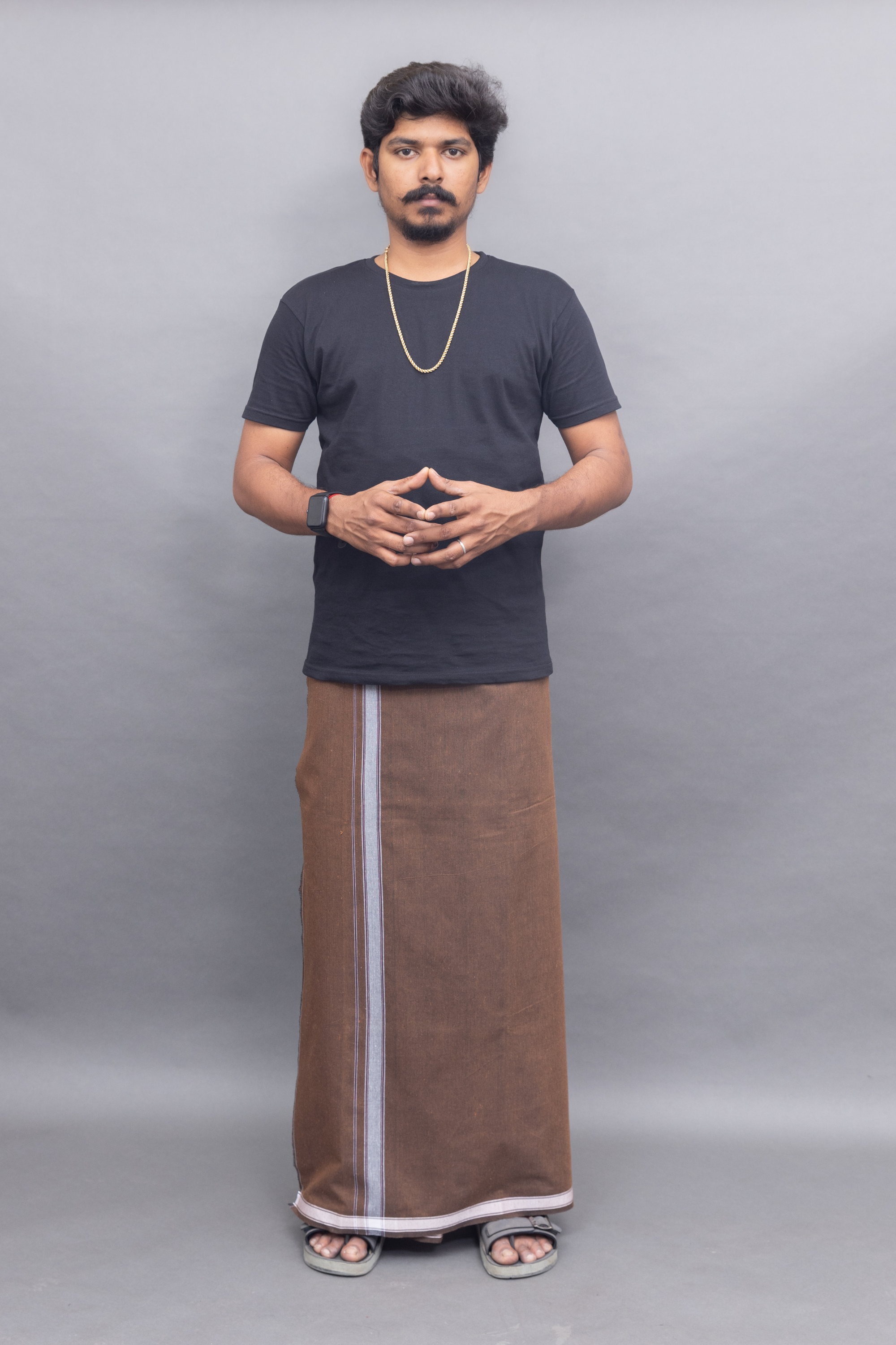 Black T-Shirt + Brown Colour Dhoti Combo | Daily Wear South Indian Style Set for Men