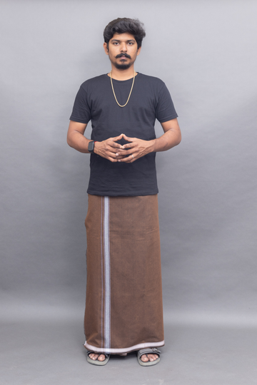Black T-Shirt + Brown Colour Dhoti Combo | Daily Wear South Indian Style Set for Men