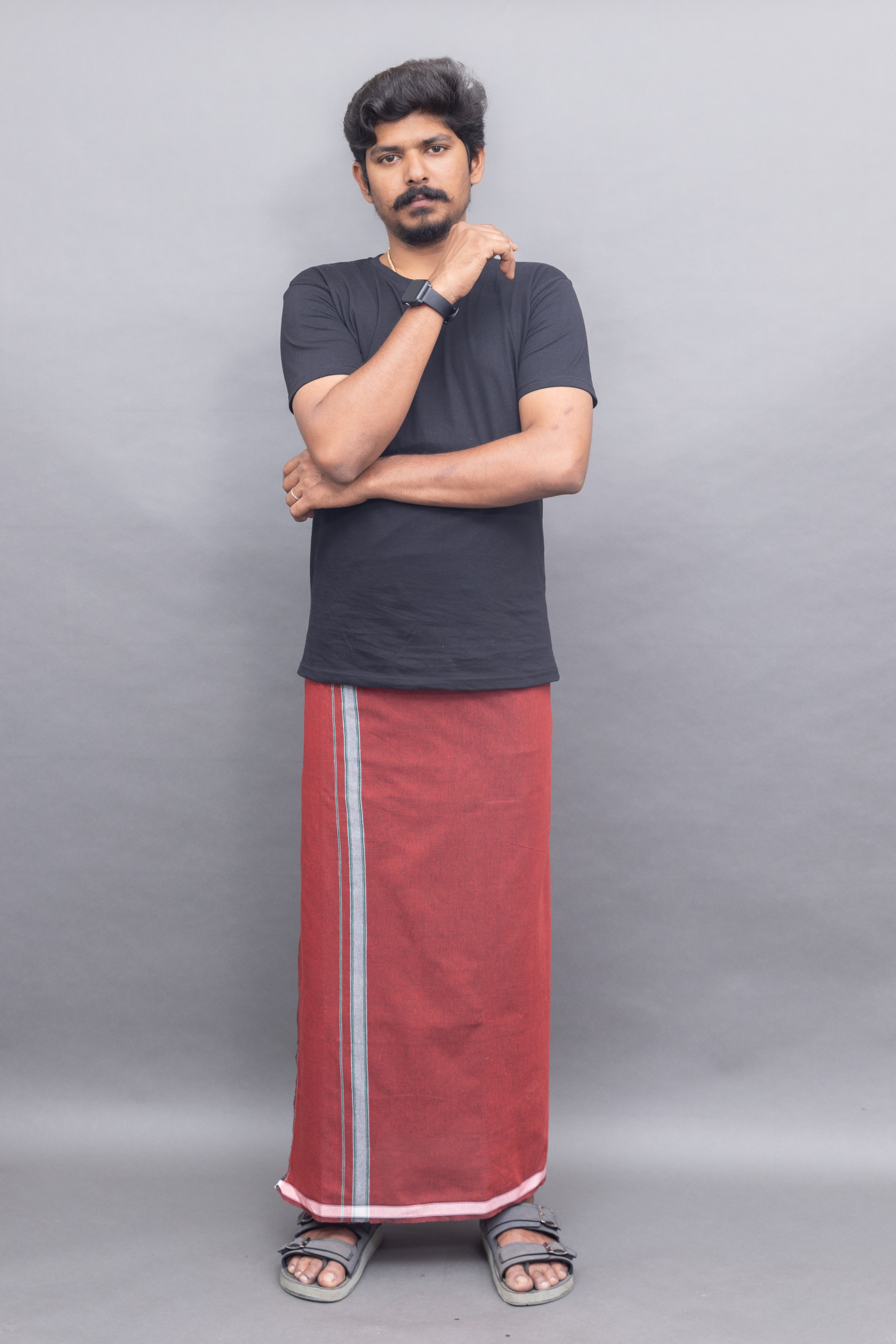 Black T-Shirt + Maroon Colour Dhoti Combo | Daily Wear South Indian Style Set for Men