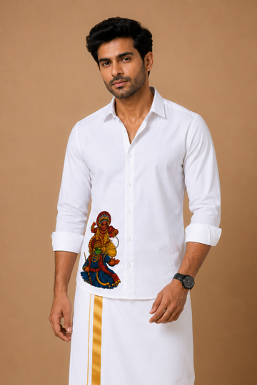 Pure Cotton Full Sleeve White Shirt – Kathakali & Theyyam Printed
