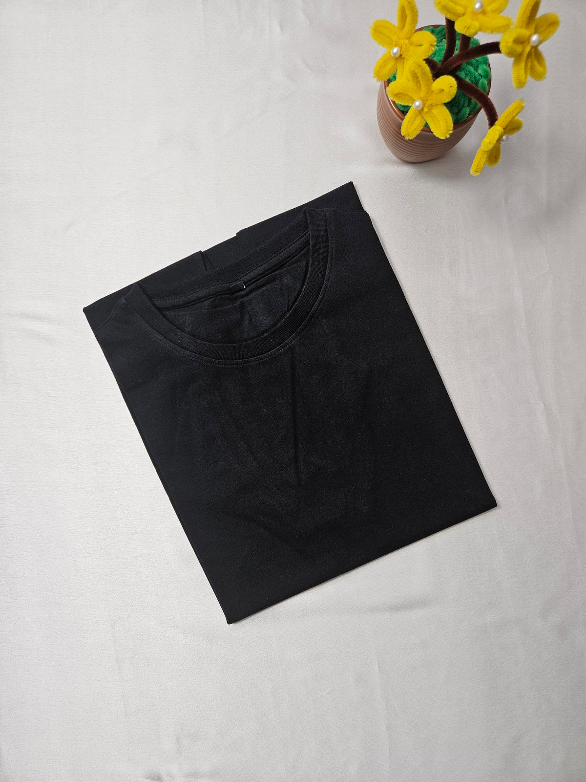 Black T-Shirt With Elastic Dhoti & Jari Towel