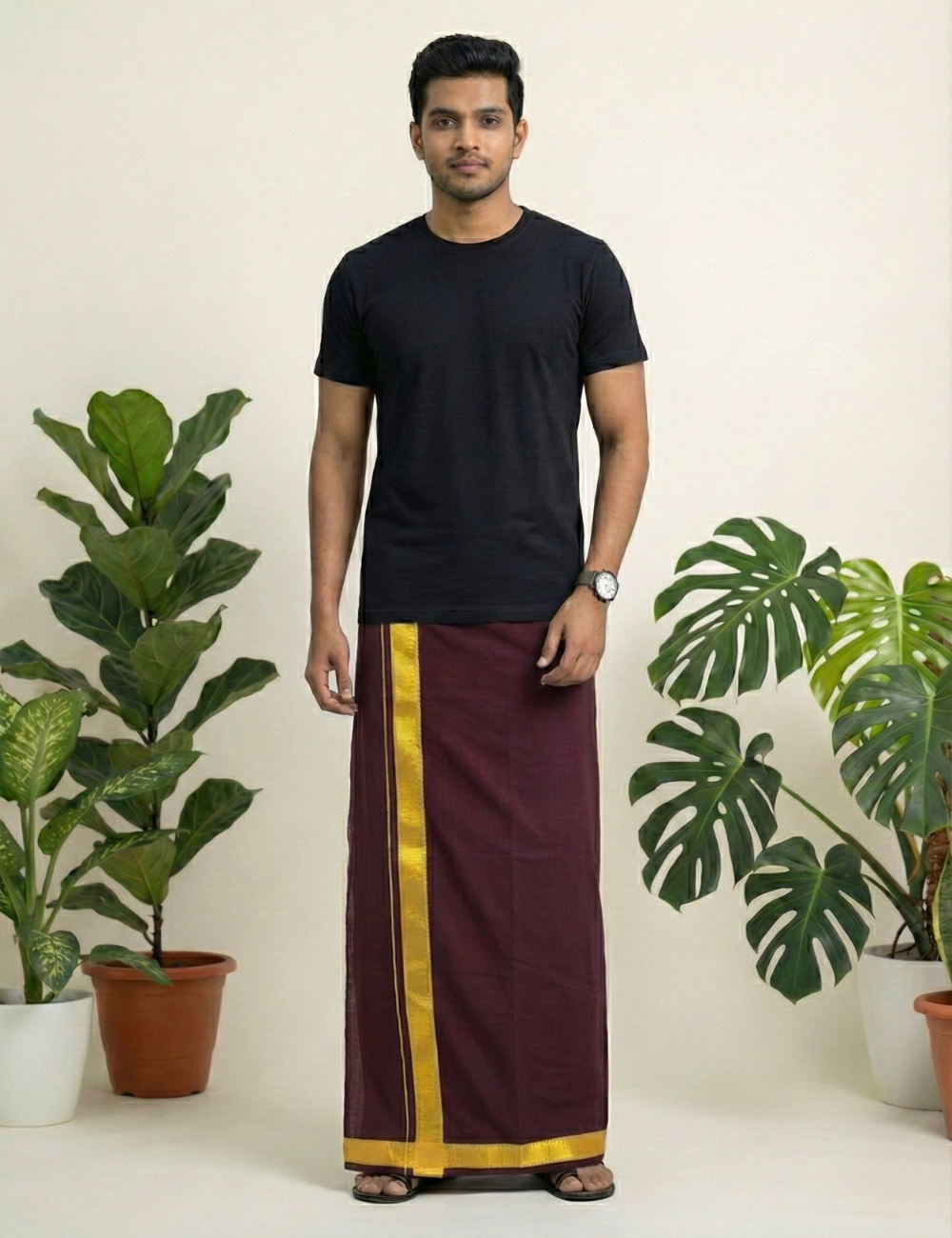 Royal Blue & Maroon Cotton Blend Single Layer Dhoti Combo (Rajamanikkam Border) | Pack Of 2