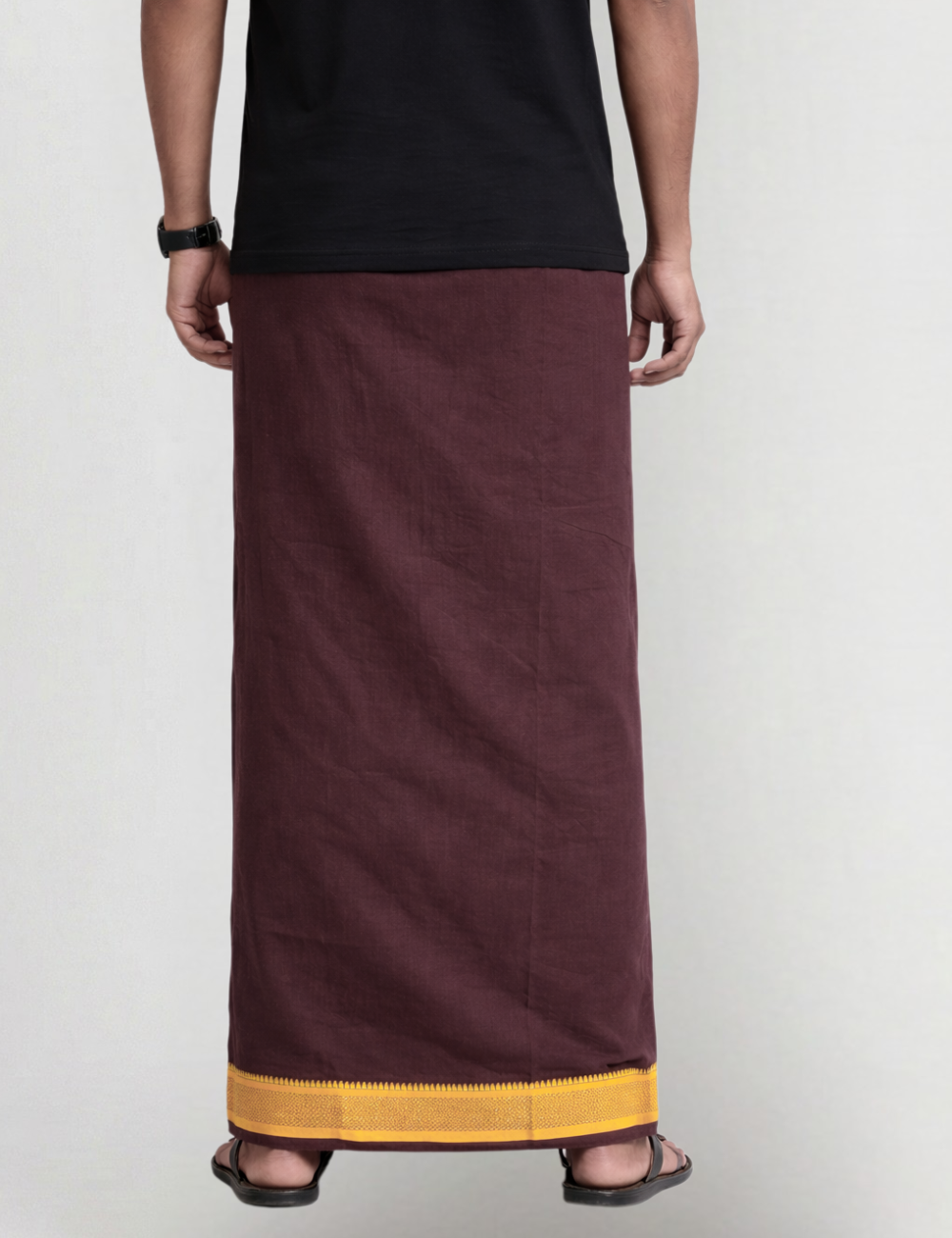 Burgundy Jari Border Cotton Blend  Single Layer Dhoti – Padayappa Design
