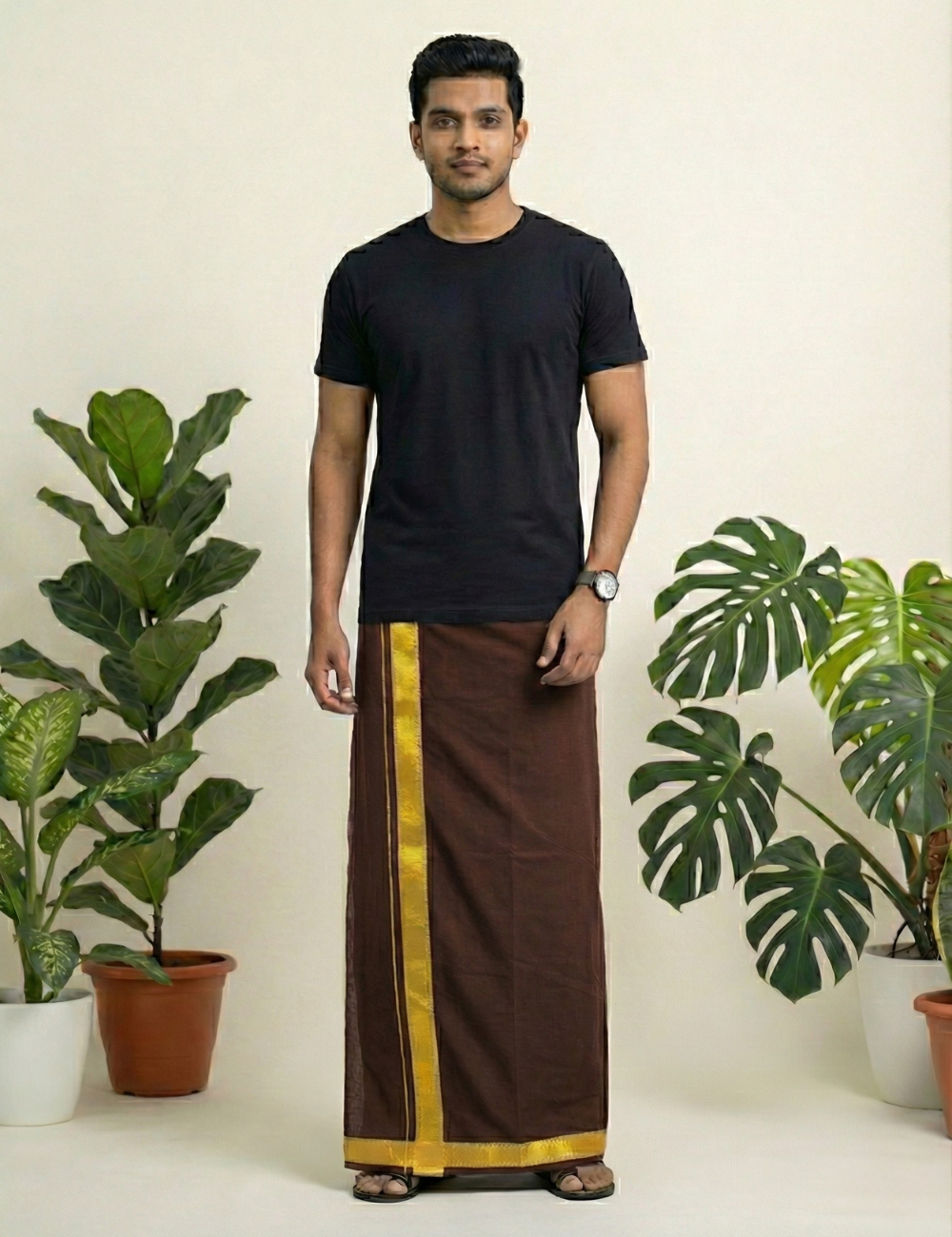 Wine Maroon Jari Border Cotton Blend  Single Layer Dhoti – Rajamanikkam Edition