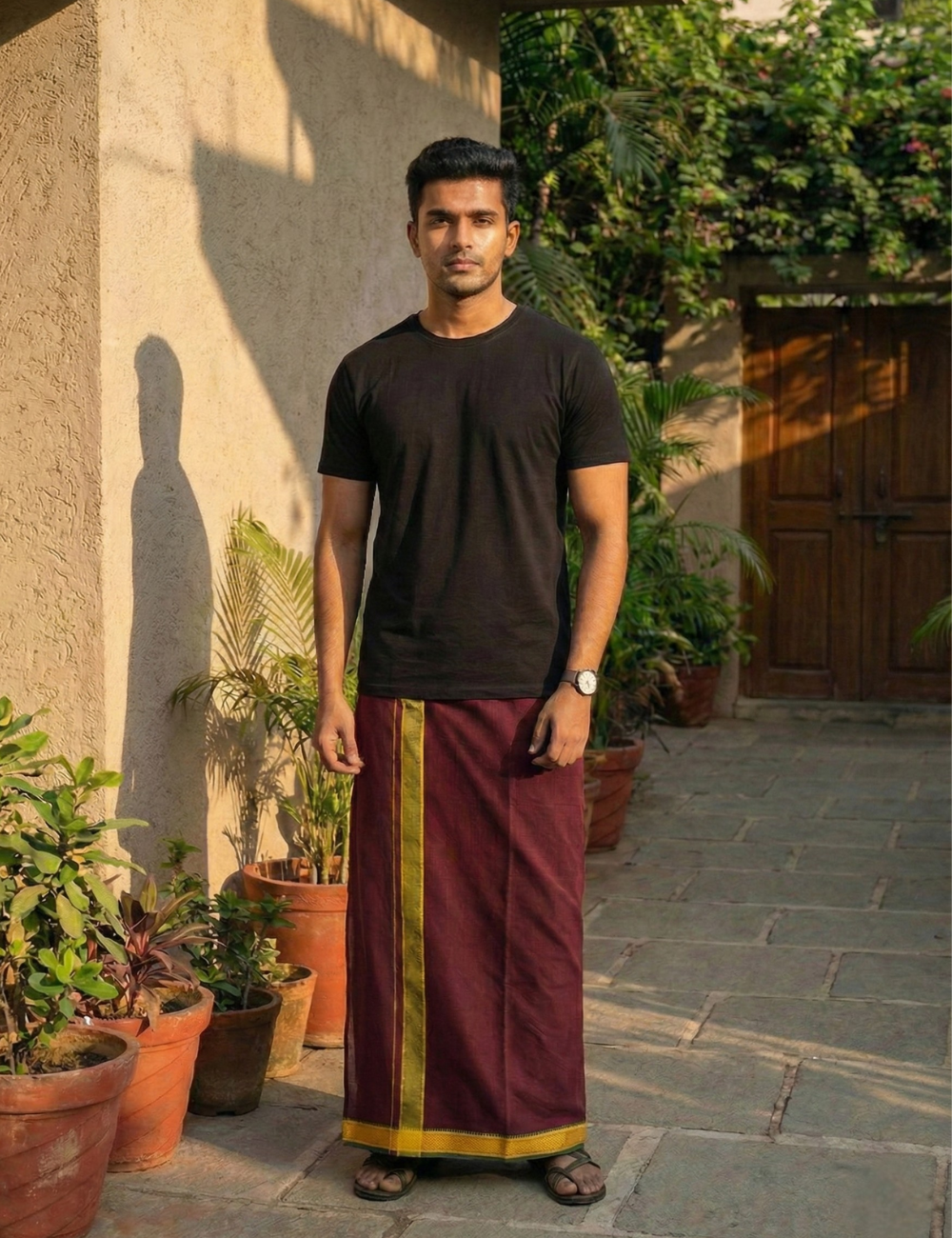 Royal Blue & Maroon Cotton Blend Single Layer Dhoti Combo (Padayappa Border) | Pack Of 2
