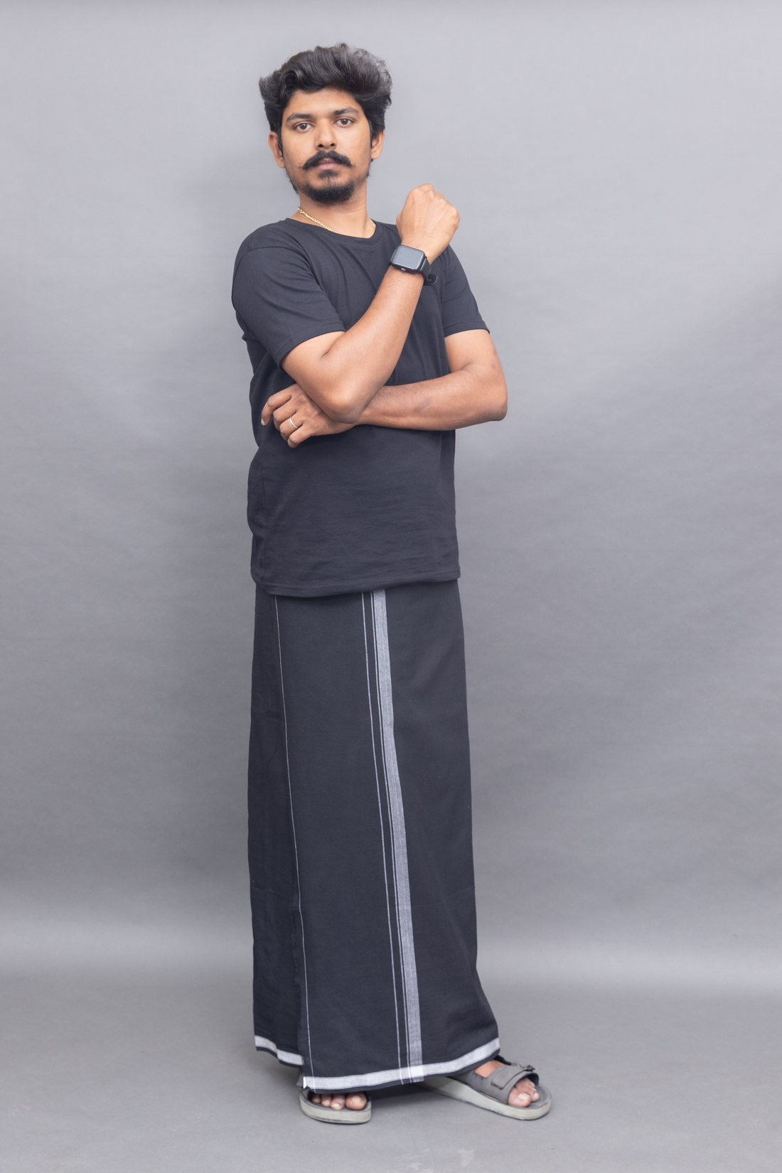 Black Round-Neck T-Shirt + Black Dhoti Combo | Modern Ethnic Daily Wear Set for Men