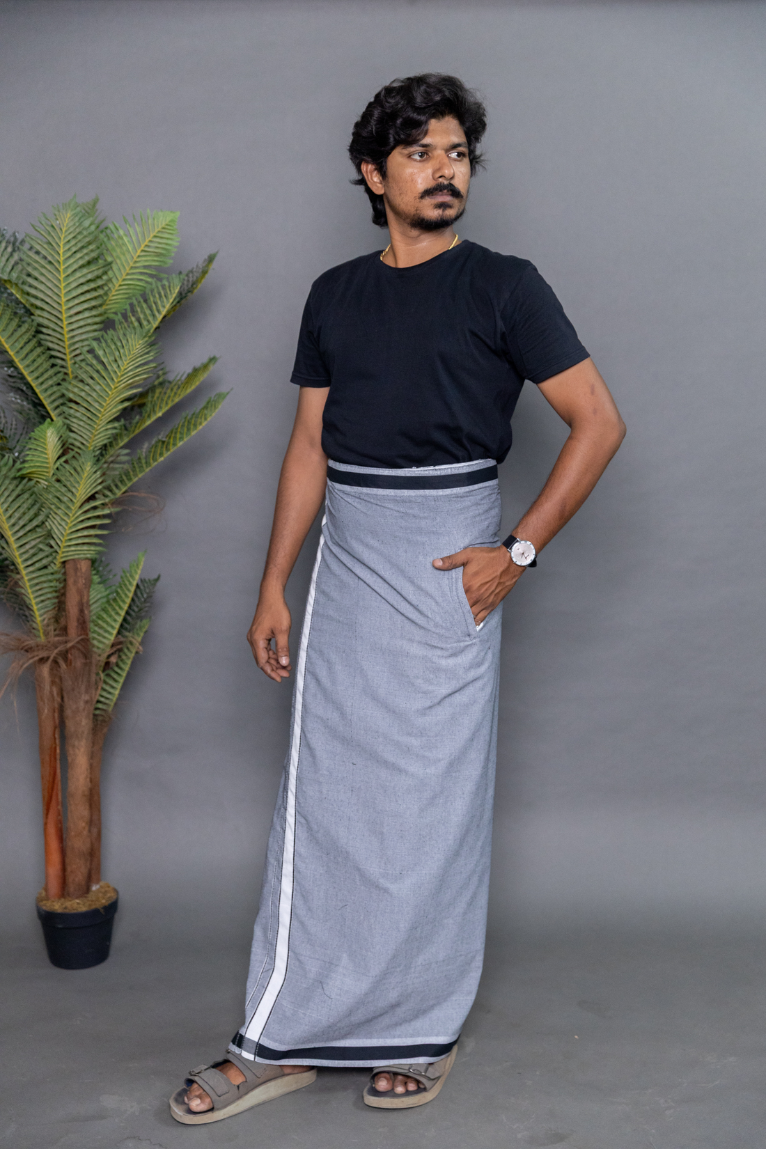 Grey Colour Dhoti for Men with Velcro & Pocket – Casual Comfort Veshti