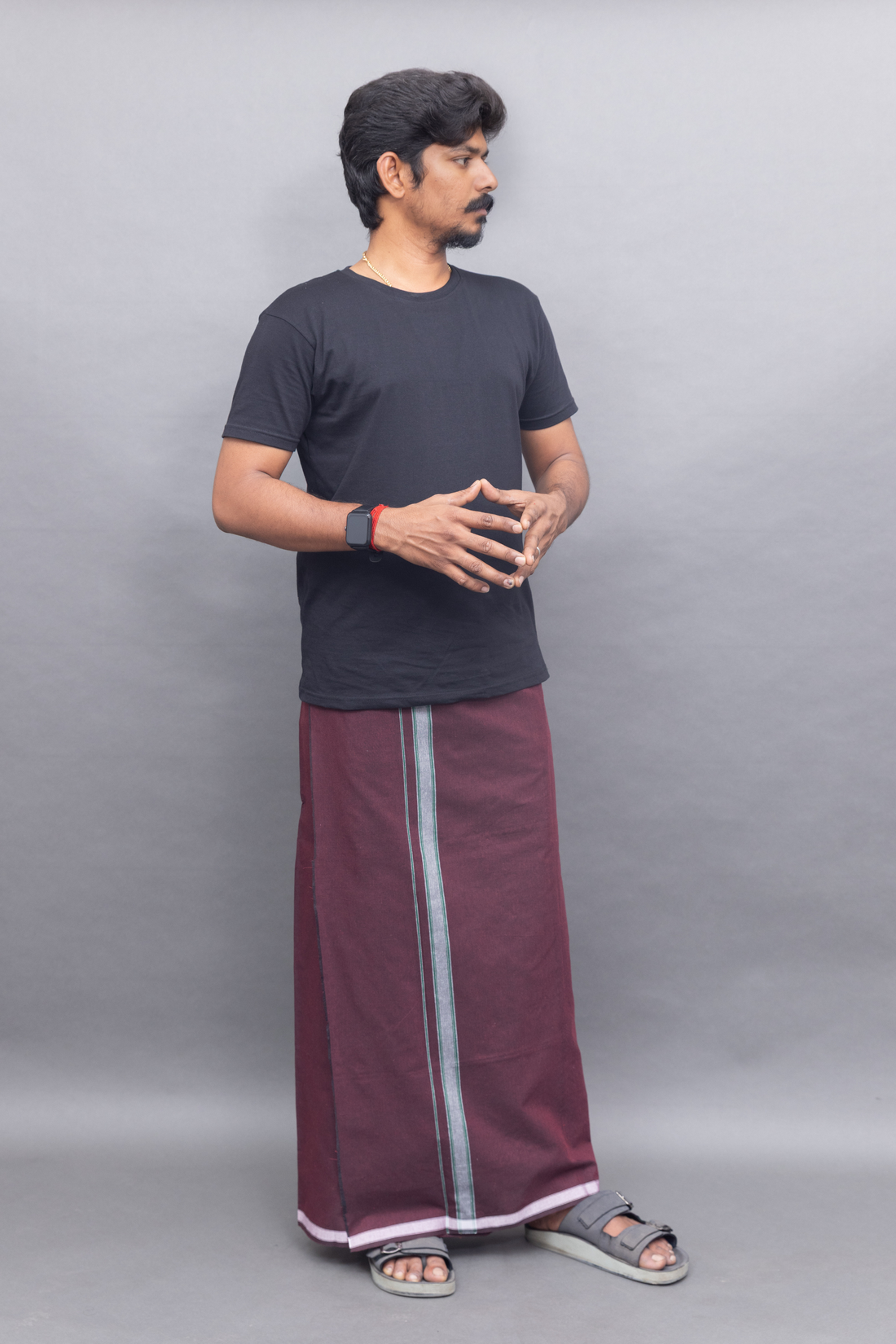 Black T-Shirt + Deep Maroon Colour Dhoti Combo | Daily Wear South Indian Style Set for Men