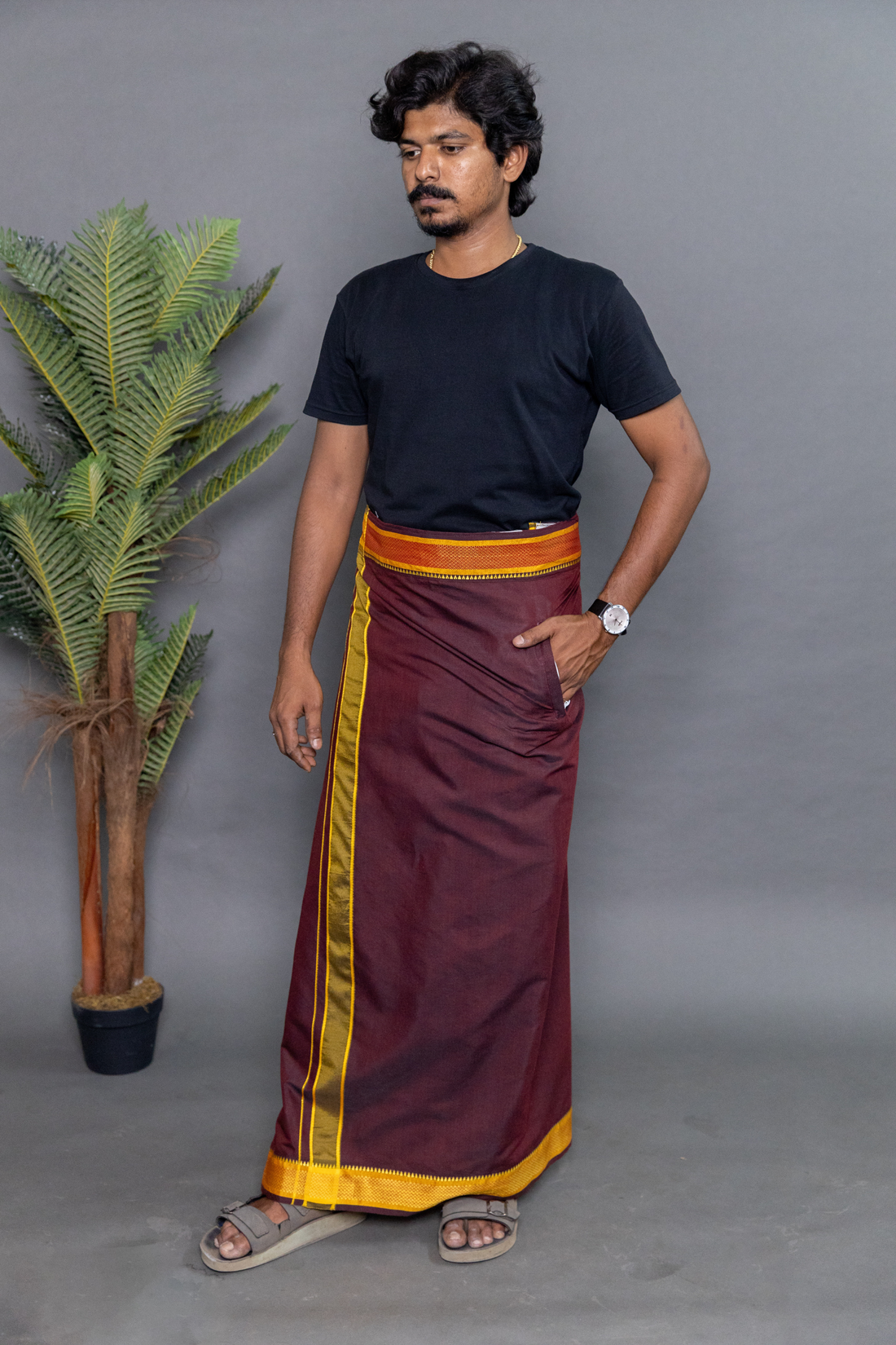 Maroon Colour Dhoti for Men with Velcro & Pocket – Premium Everyday Wear