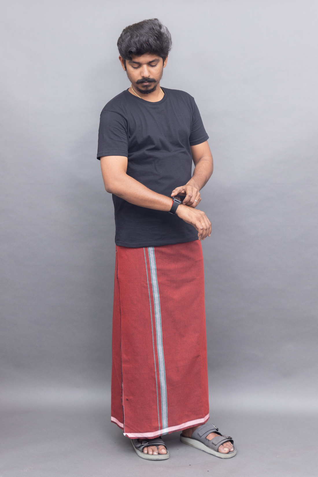 Black T-Shirt + Maroon Colour Dhoti Combo | Daily Wear South Indian Style Set for Men