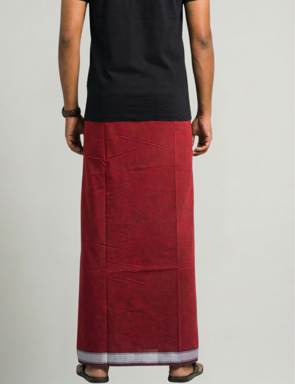 Maroon Cotton-Blend Single Layer Dhoti With Fancy Border– Daily Wear