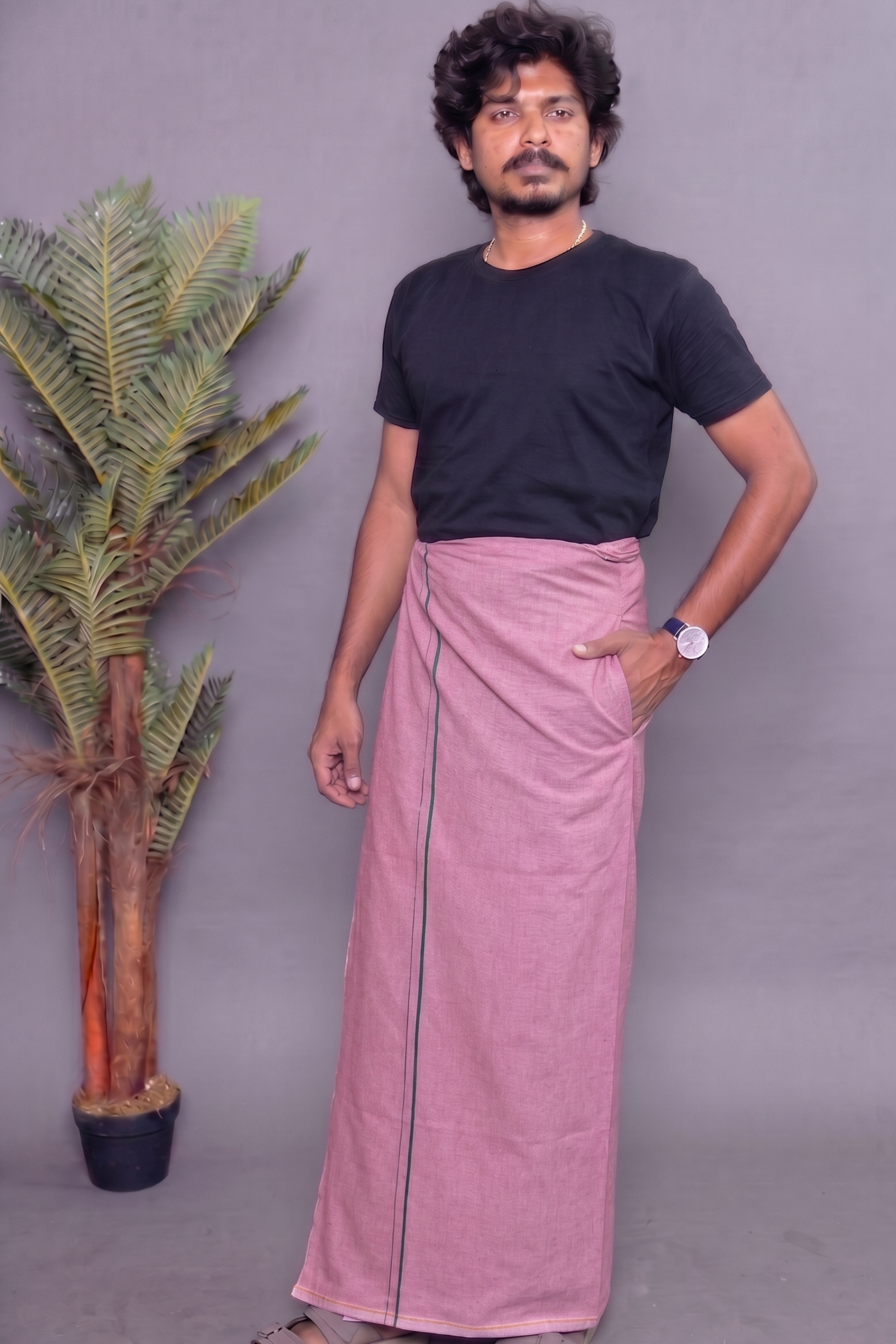 Pink Colour Dhoti for Men with Velcro & Pocket – Casual Comfort Veshti