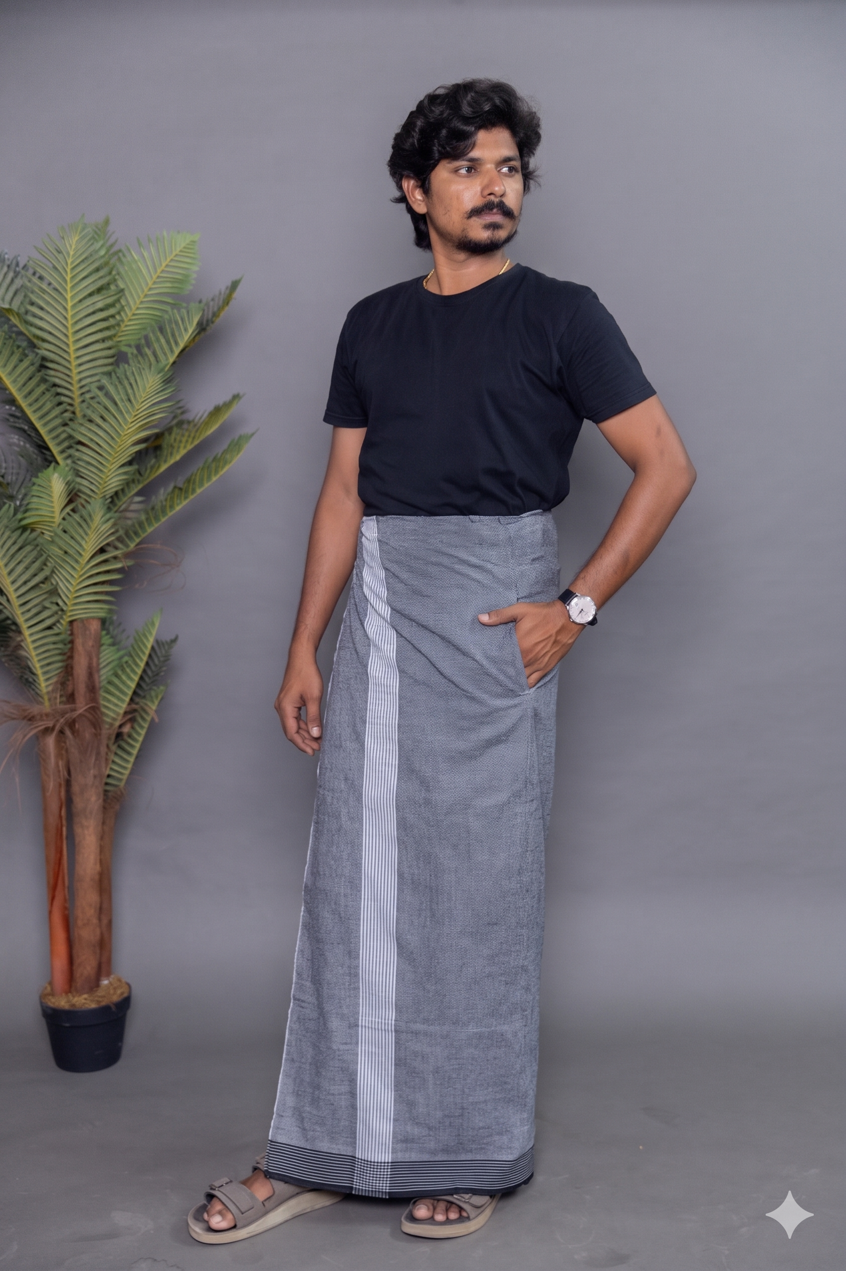 Silver Colour Dhoti for Men with Velcro & Pocket – Casual Comfort Veshti