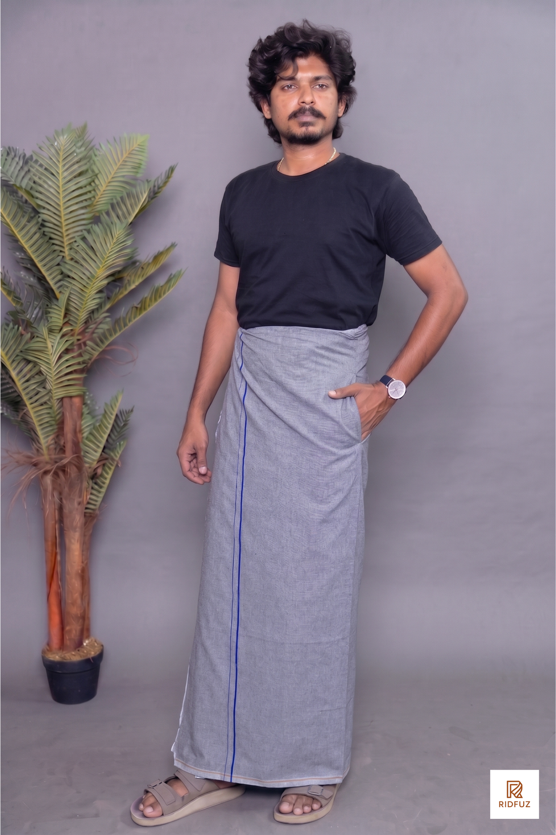 Grey Colour Dhoti for Men with Velcro & Pocket – Casual Comfort Veshti