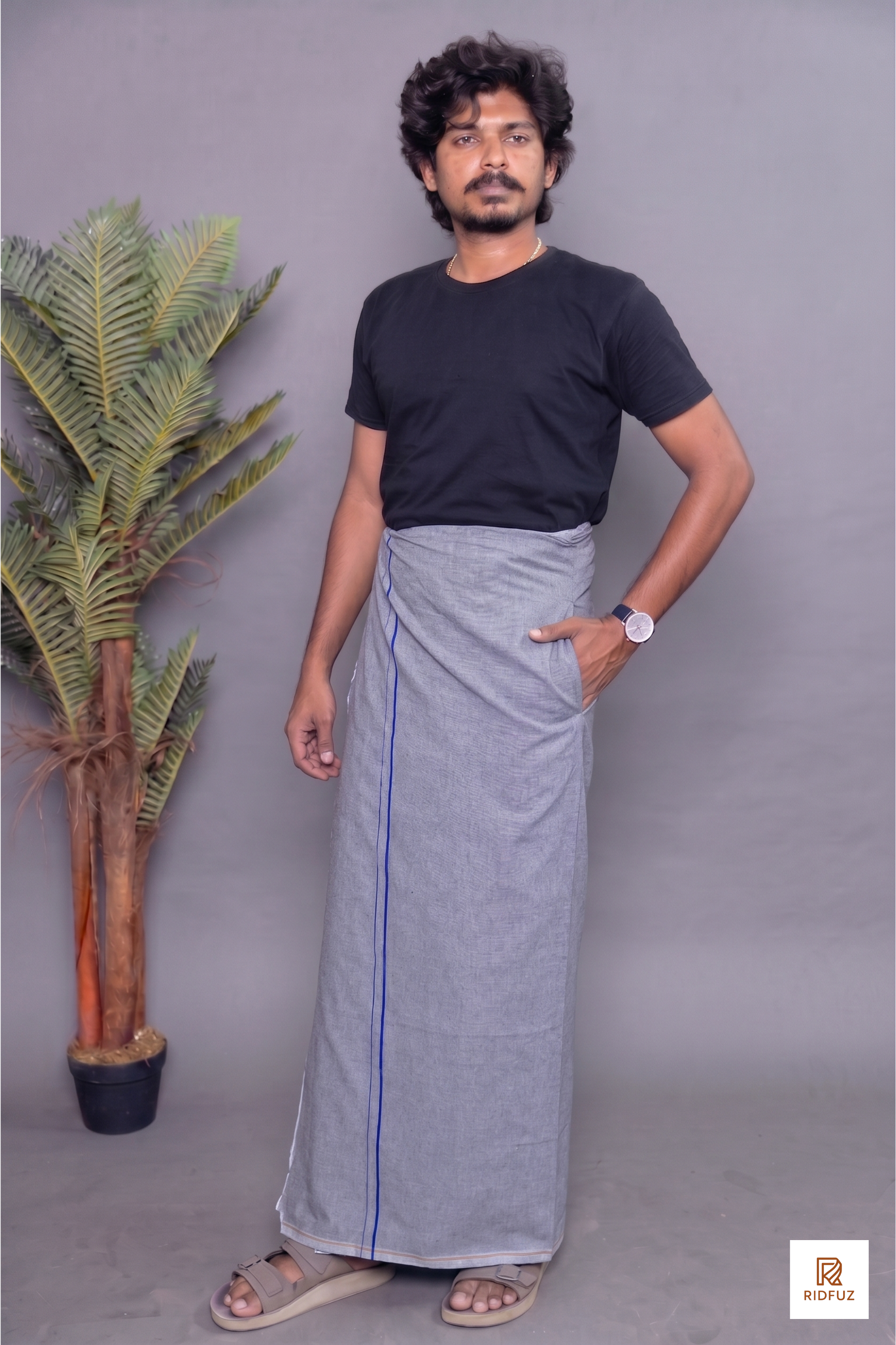 Grey Colour Dhoti for Men with Velcro & Pocket – Casual Comfort Veshti