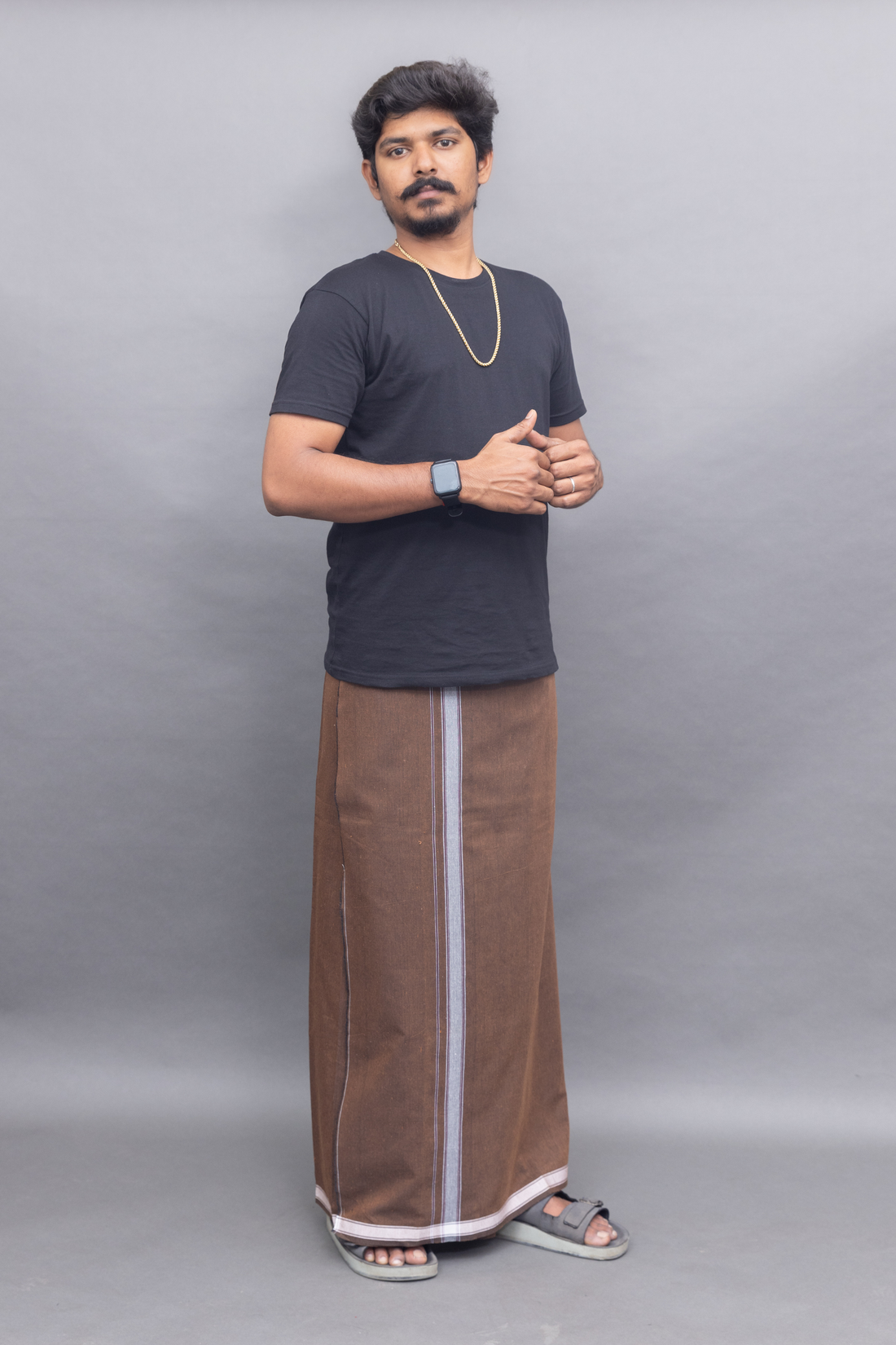 Black T-Shirt + Brown Colour Dhoti Combo | Daily Wear South Indian Style Set for Men