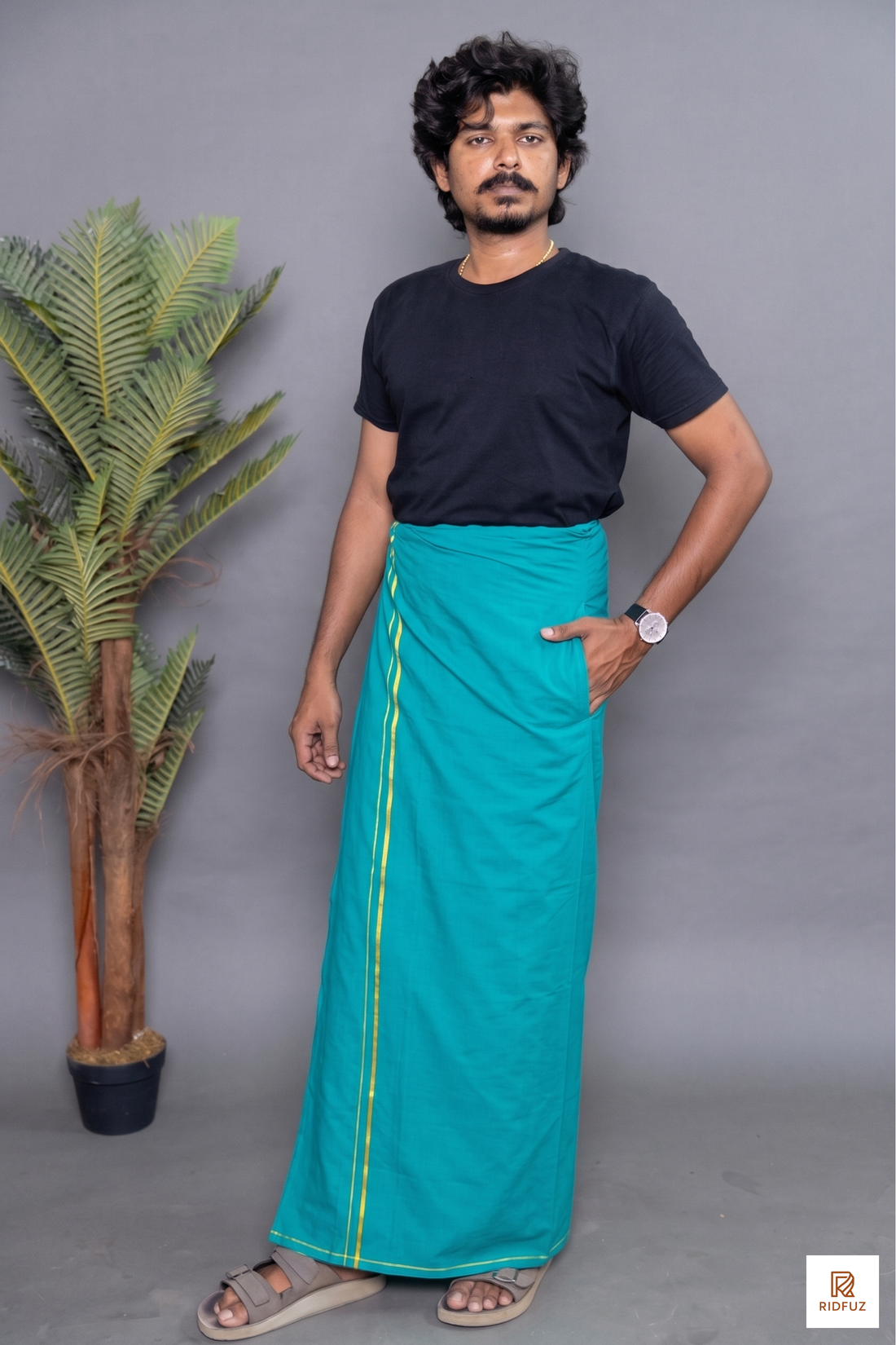 Green Colour Dhoti for Men with Velcro & Pocket – Casual Comfort Veshti