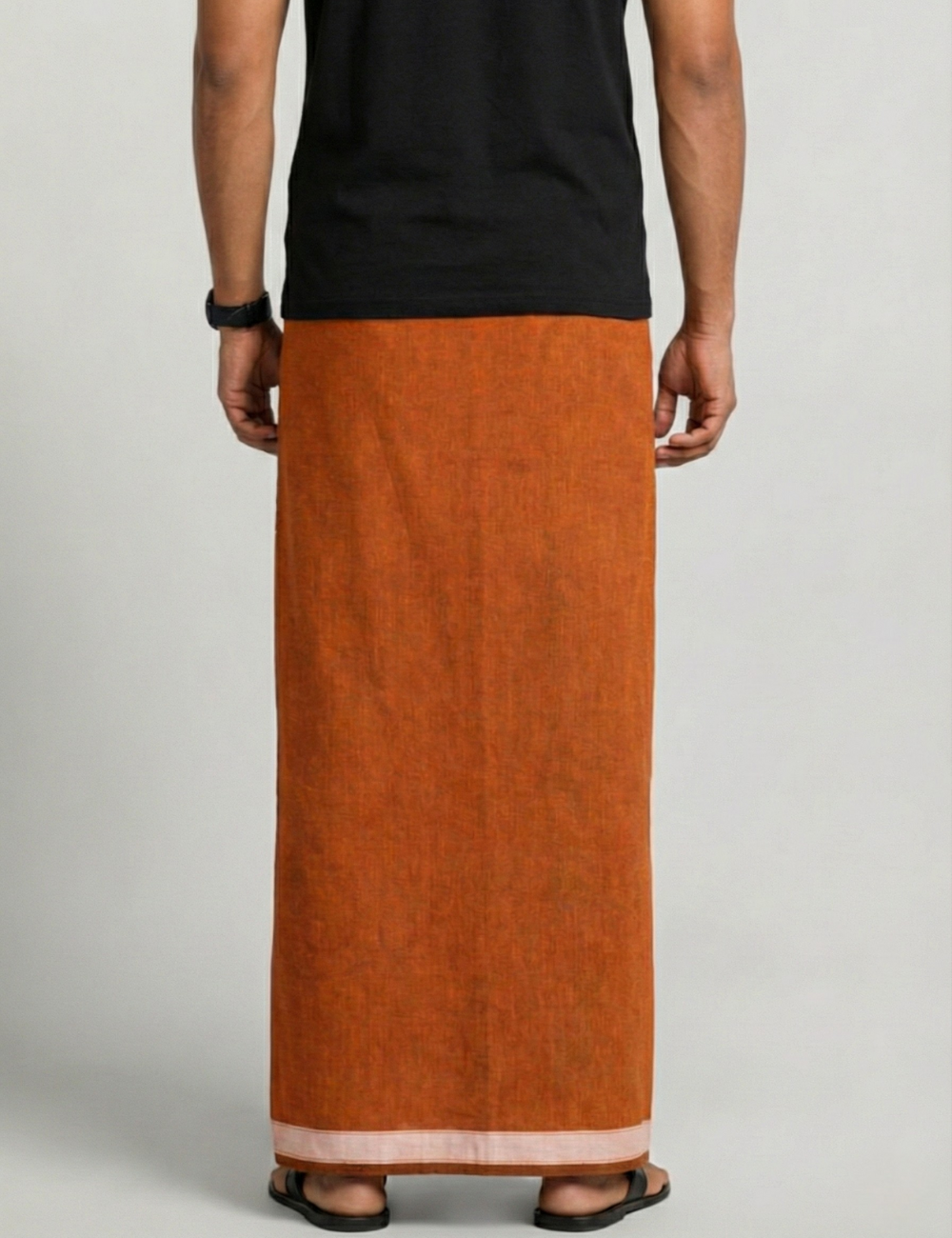 Rust Brown Cotton Blend Single Layer Dhoti With Fancy Border – Daily Wear