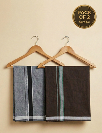 Brown & Grey Colour Cotton Blend Single Layer Dhoti | Pack Of 2